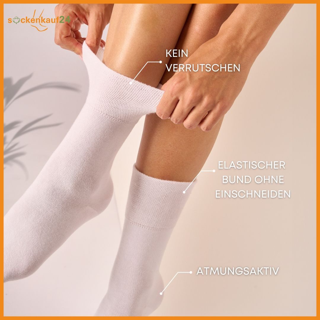 sockenkauf24 Diabetikersocken 97% Baumwolle ohne Gummibund & ohne Naht mit Komfortbund (6-Paar) Diabetiker Socken ohne Gummi für Damen & Herren