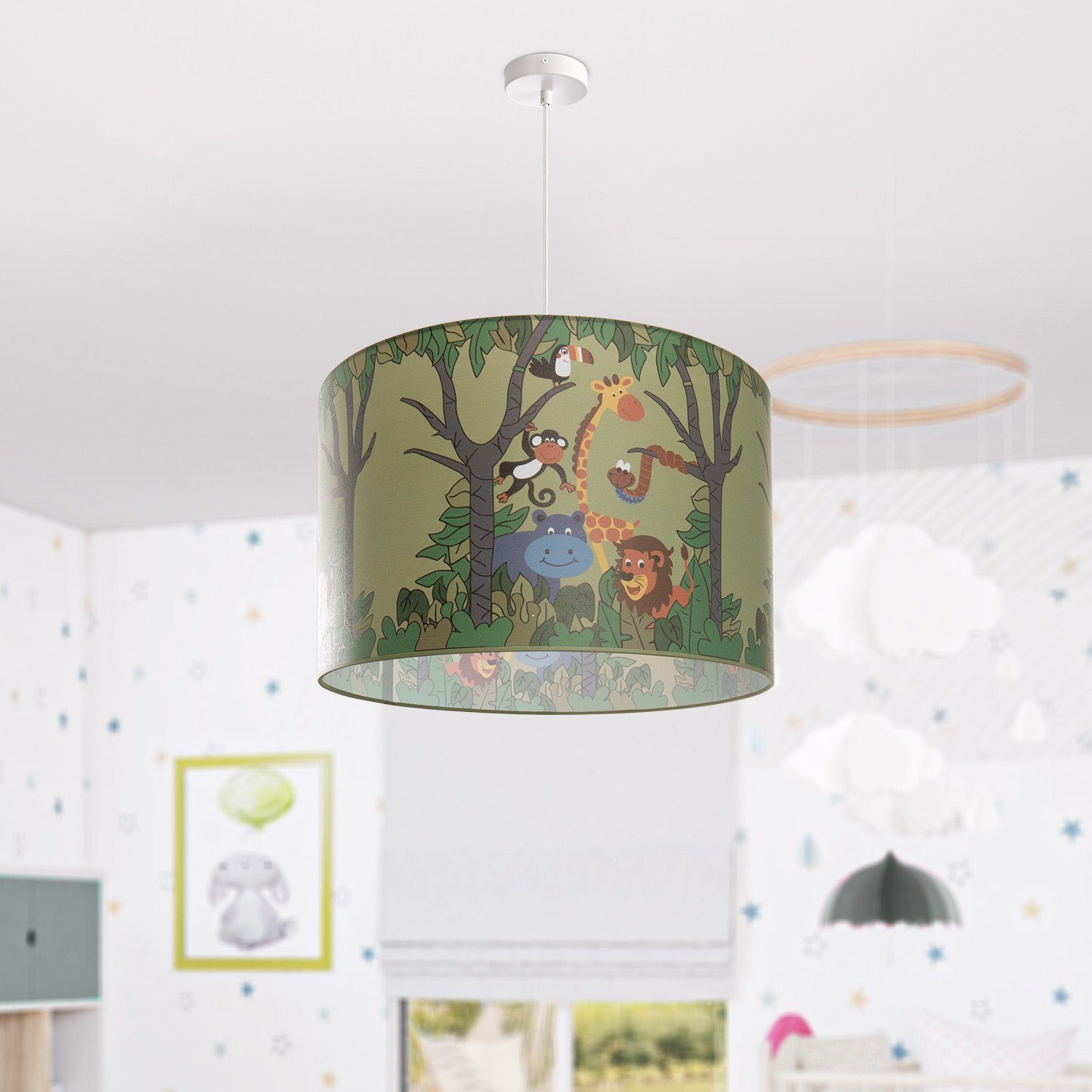 Paco Home Kinderzimmer Deckenlampe Dschungel E27 Pendelleuchte ohne Leuchtmittel, 638, Tier-Motiv Kinderlampe Diamond LED