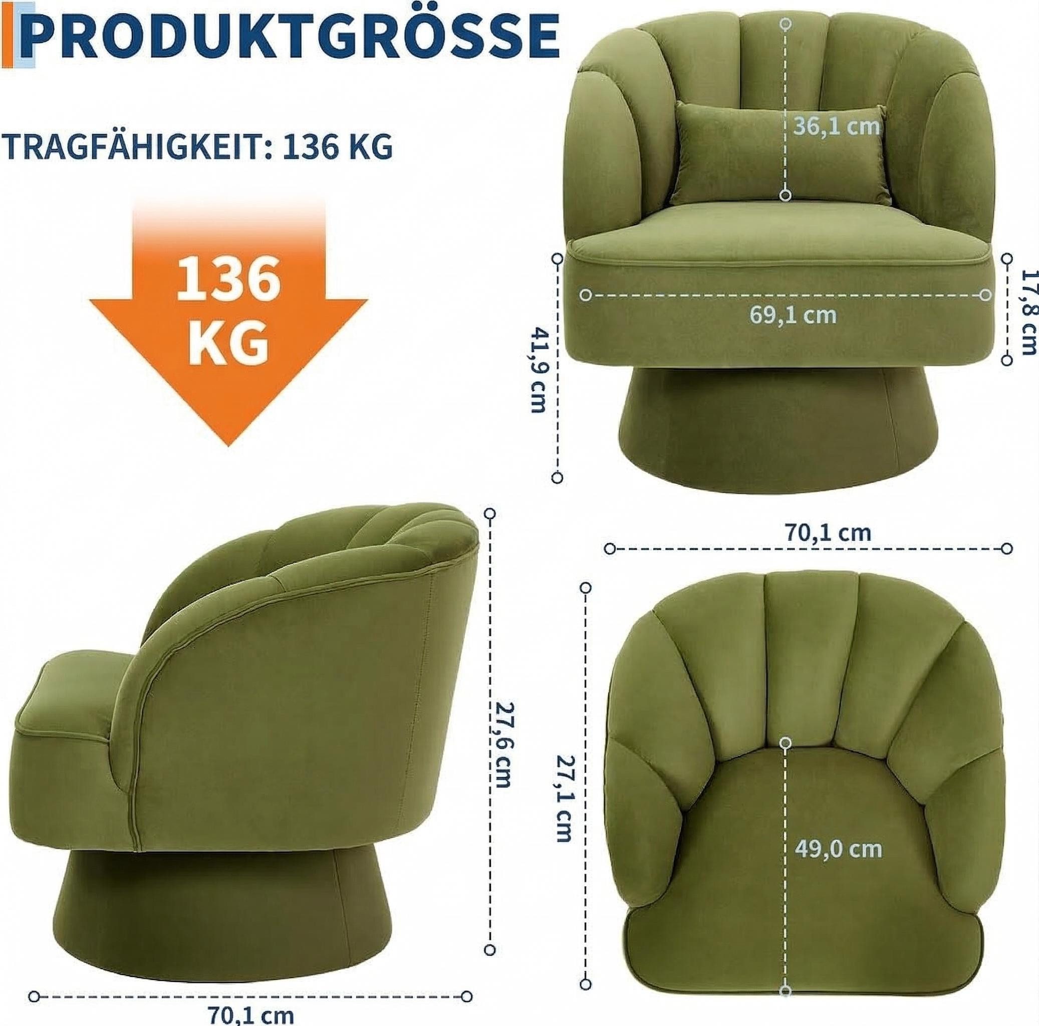 GarveeMore Sessel Sessel mit 360 Grad drehbare Kuscheltonnen-Akzentsofasessel, Samtbezug,Armlehnensessel,Polstersessel,Akzentstul – Bild 2 von 4