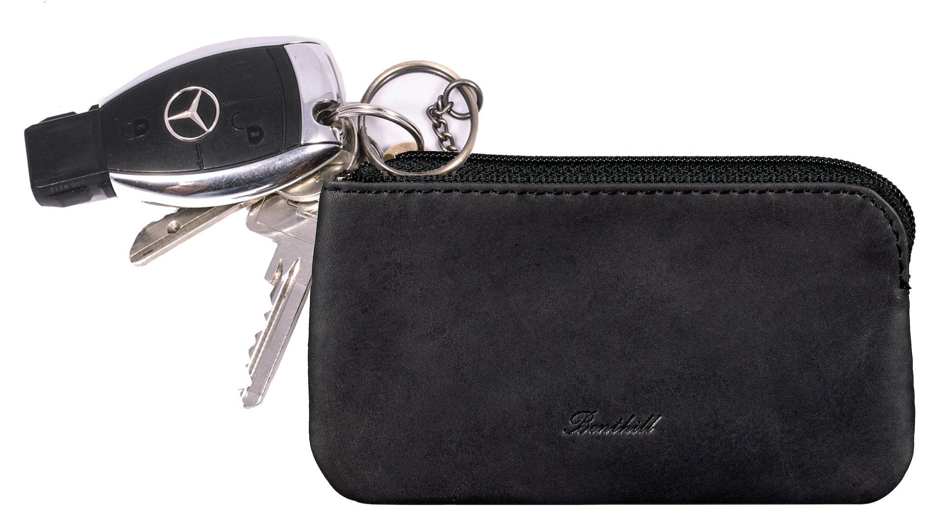 Benthill Schlüsseltasche Echt-Leder Klassisches Schlüsseletui Damen & Herren Münzbörse, Münzfach Reißverschlussfach