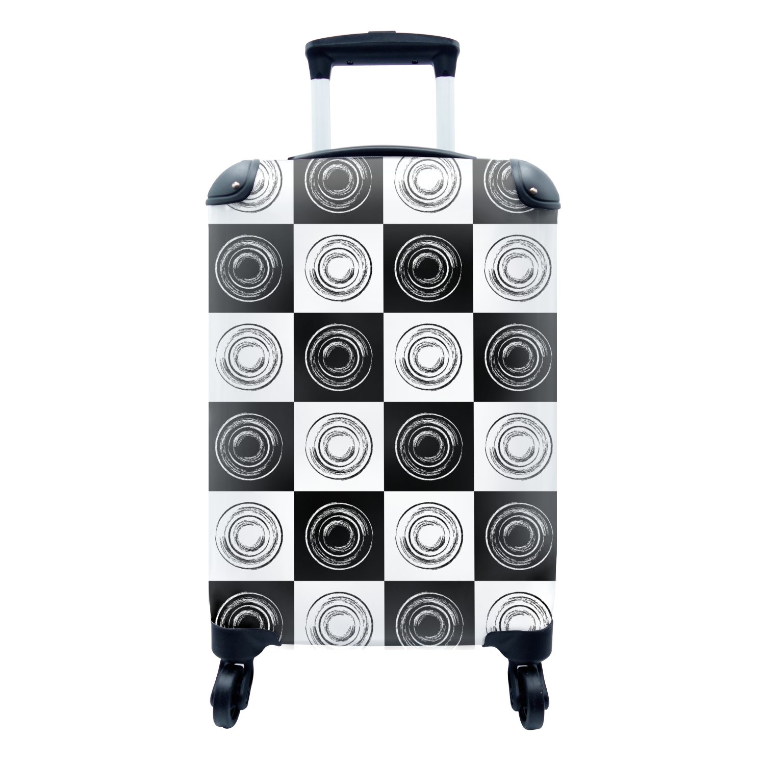 MuchoWow Handgepäckkoffer Muster - Schachbrett - Schwarz und Weiß, 4 Rollen, Reisetasche mit rollen, Handgepäck für Ferien, Trolley, Reisekoffer