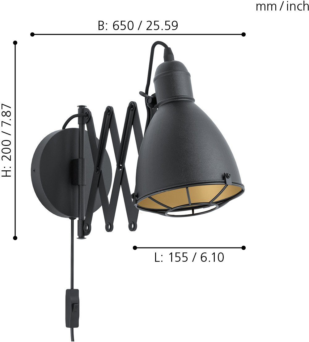 EGLO Wandleuchte TREBURLEY Wandlampe, E27, IP20, Stahl, Vintage, Wohnzimmer günstig online kaufen