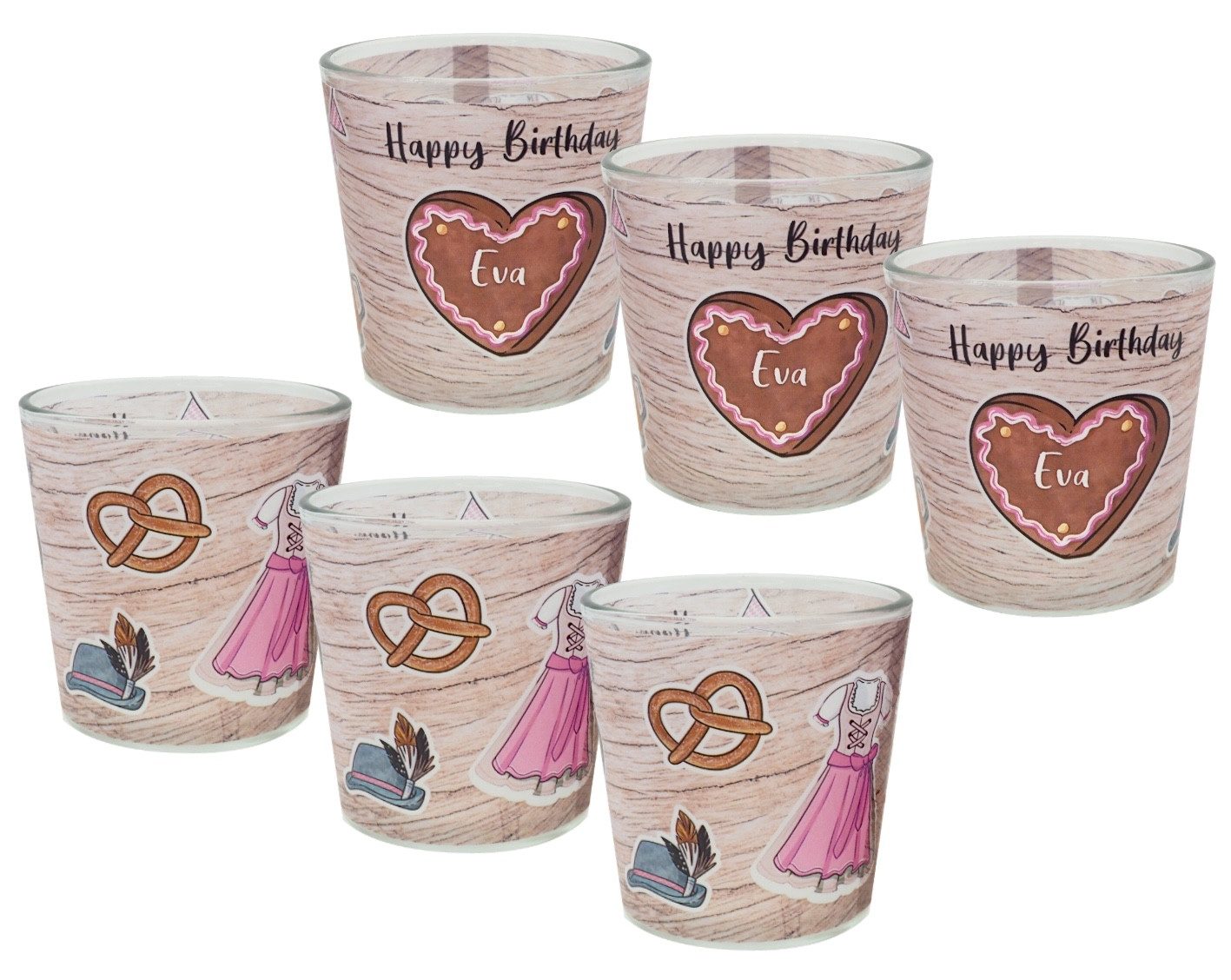 Teelichthalter Windlicht Frau Oktoberfest Pink Braun Geburtstag PERSONALISIERT 7,5cmH