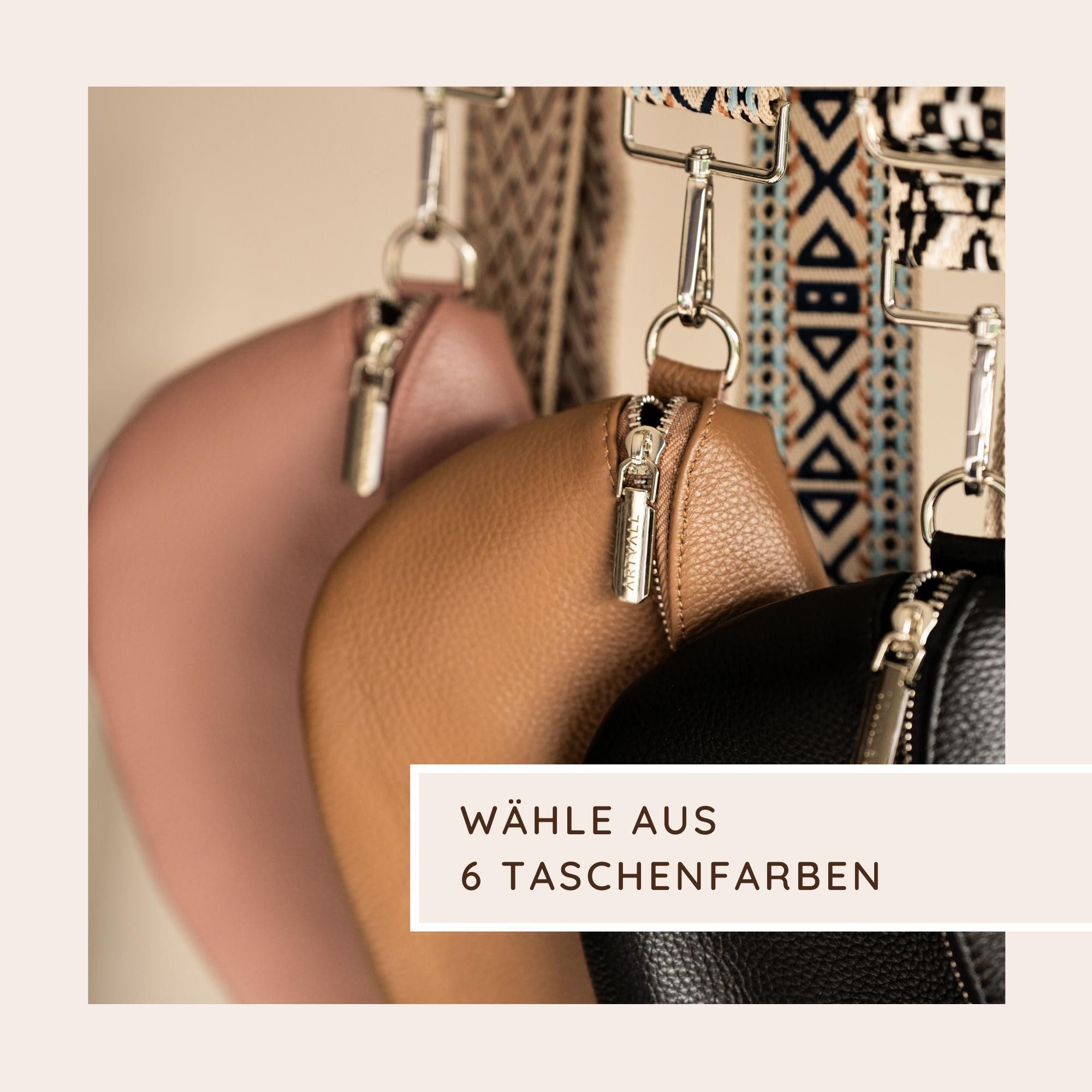 ARTVALL Umhängetasche Echtleder Handtasche Damen Brusttasche Hellgrau (Tasche inkl. Taschenband), Leder Bauchtasche klein breiter Schulterriemen abnehmbarer Taschengurt