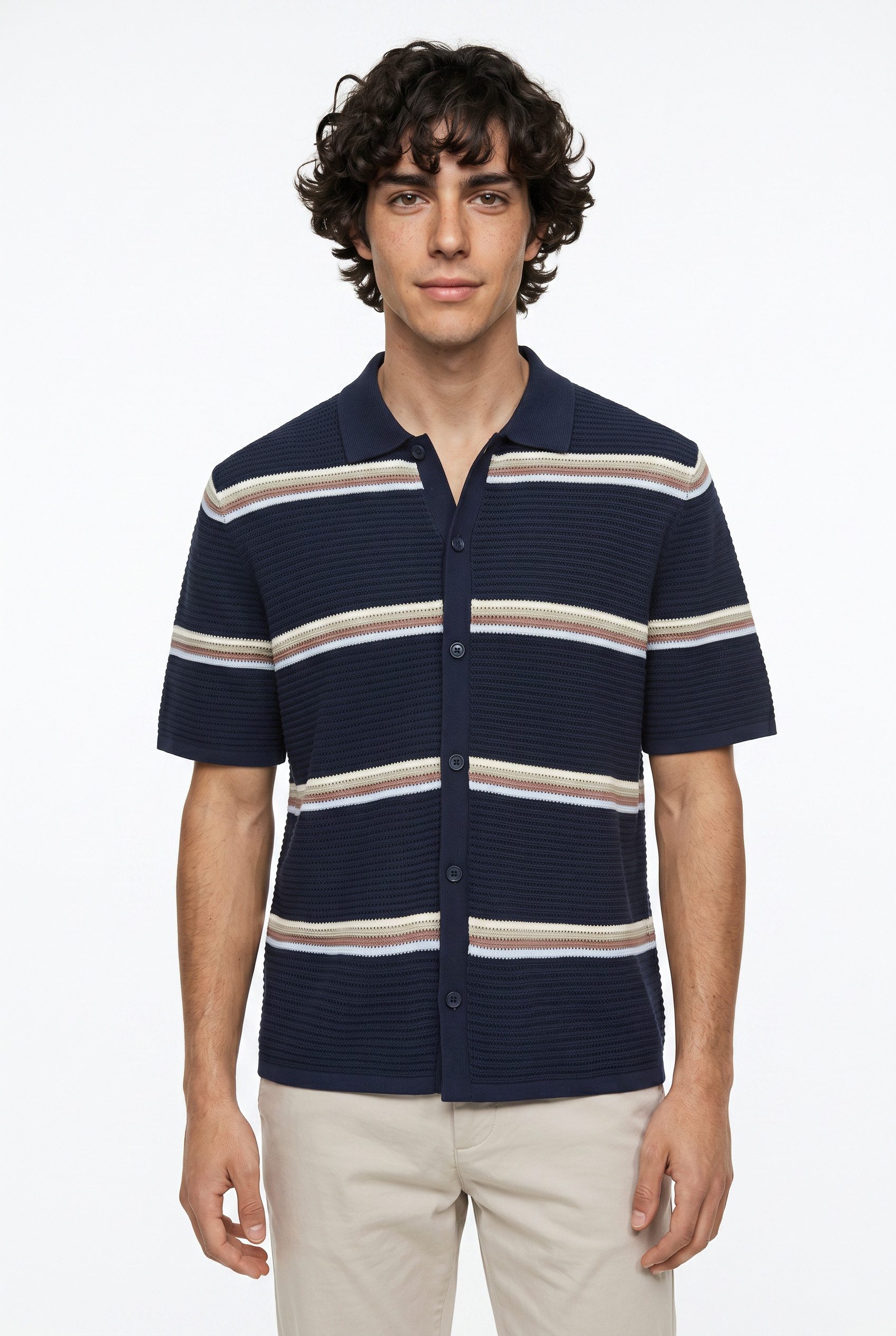 Jack & Jones Kurzarmhemd JORMAINE KNIT SS POLO CARDIGAN SN Gestrickt, Baumwolle, relexed fit