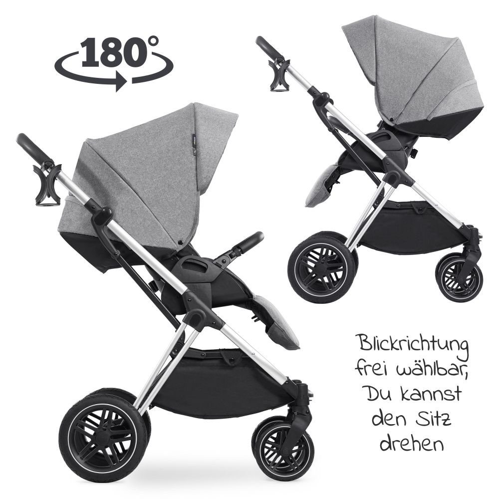 Kinderwagen Zubehör Babyschale, Sportsitz Trio Kombi-Kinderwagen mit Hauck Babywanne, & Vision Set Melange 3in1 Set - Grey, X