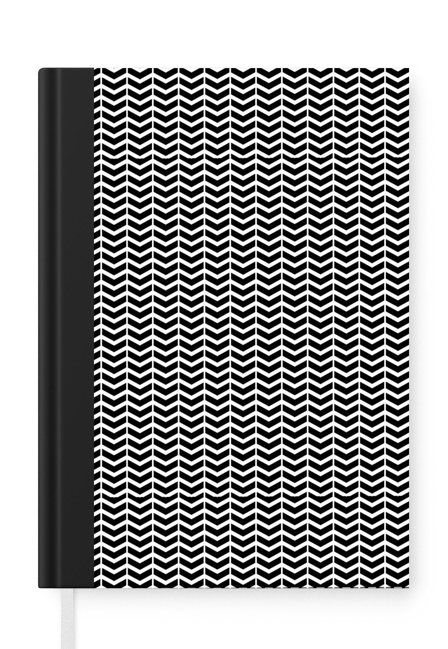 MuchoWow Notizbuch Muster - Abstrakt - Schwarz - Weiß - Geometrie, Journal, Merkzettel, Tagebuch, Notizheft, A5, 98 Seiten, Haushaltsbuch