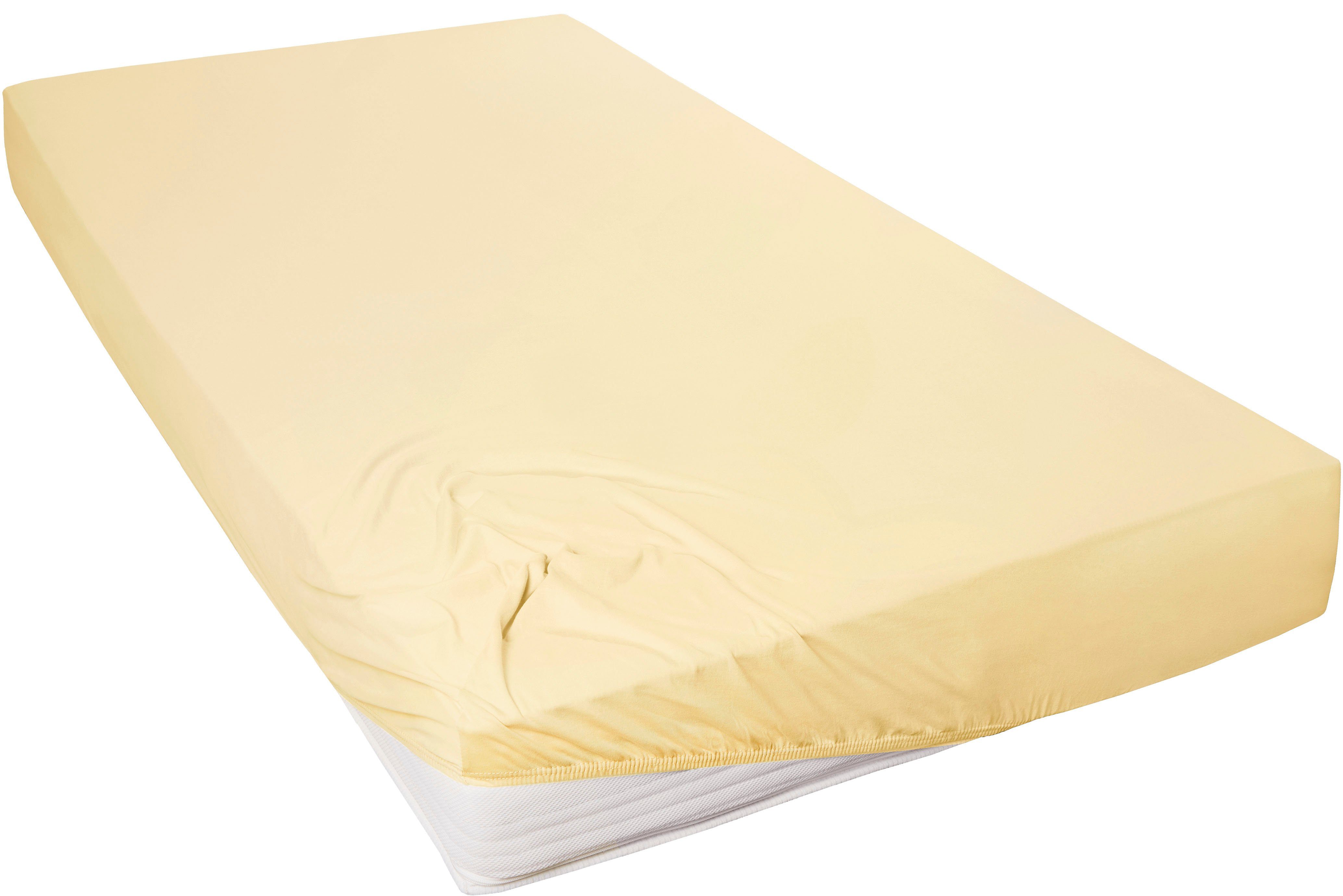 Primera Spannbettlaken Mako-Feinjersey Spannbetttuch, Mako-Jersey, Gummizug: rundum, (1 Stück), Geeignet für Standardmatratzen bis 22 cm, 100% Baumwolle