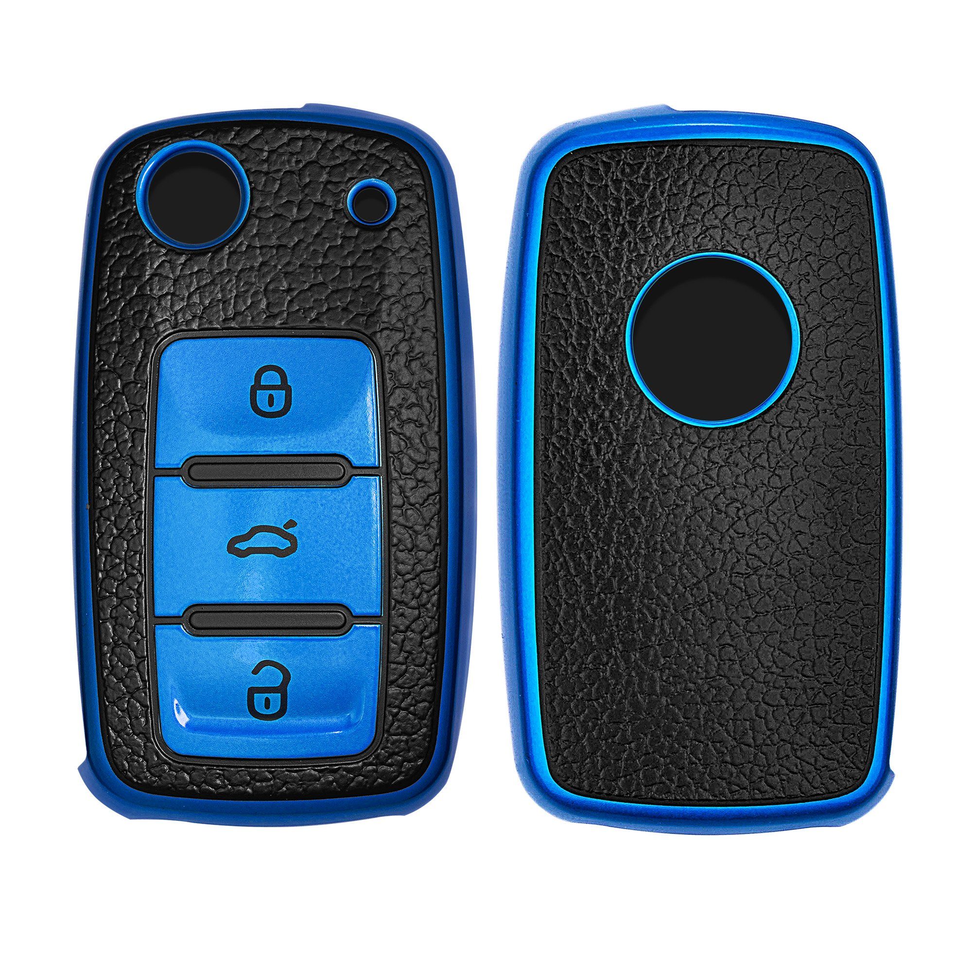 kwmobile Schlüsseltasche Autoschlüssel Hülle für VW Skoda Seat, TPU Schutzhülle Schlüsselhülle Cover Blau