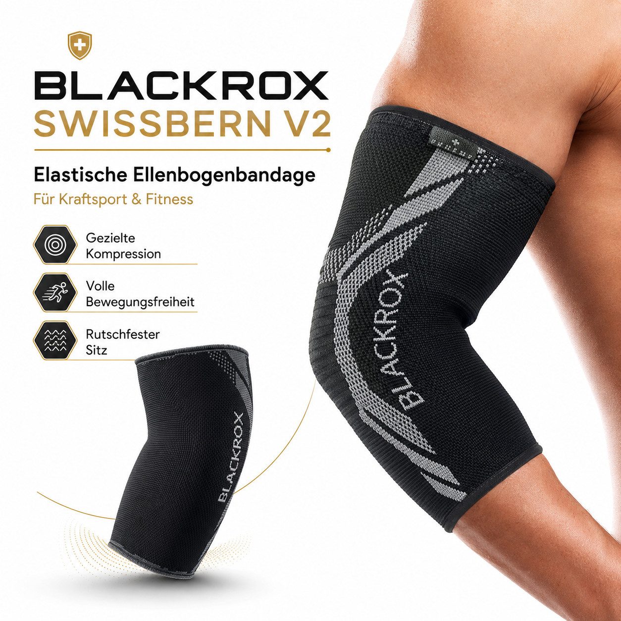 BLACKROX Ellenbogenbandage [Vergleichssieger 2025] SWISSBERN, Gr. S-XL, Damen und Herren