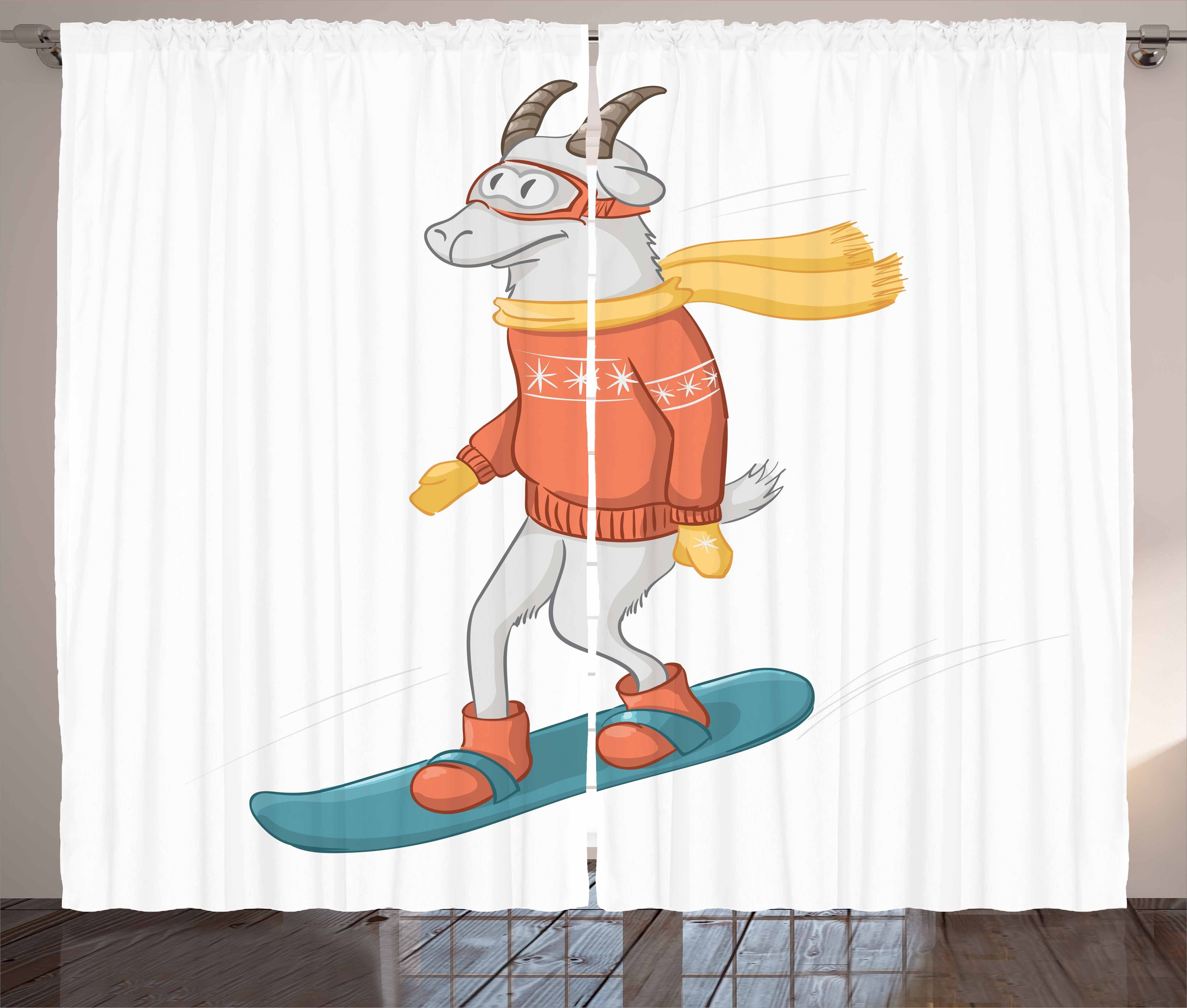 Gardine Schlafzimmer Kräuselband Vorhang mit Schlaufen und Haken, Abakuhaus, Ziege Cartoon-Ziegen-Snowboarding