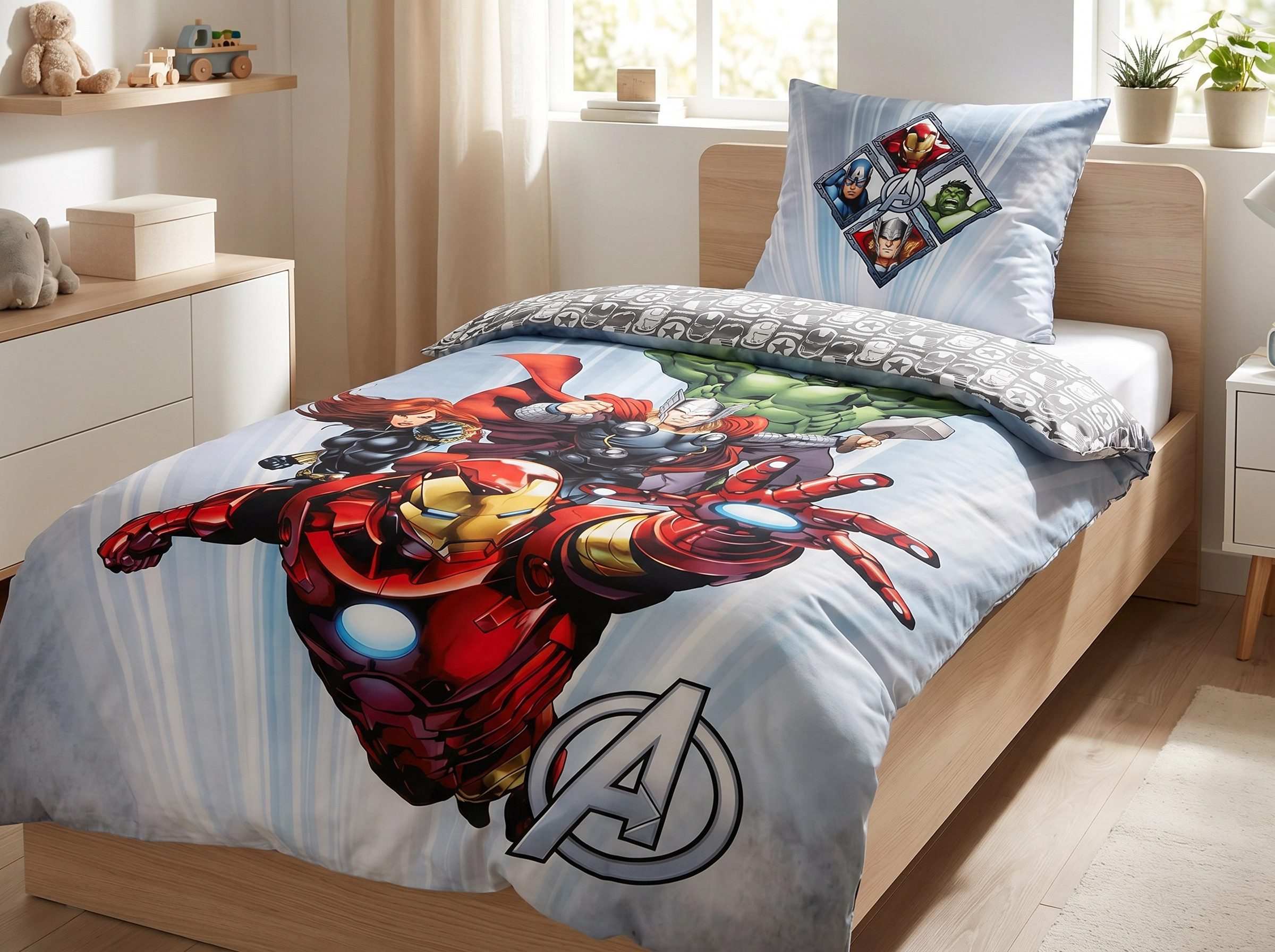MARVEL Bettwäsche Marvel Avengers Bettwäsche Set, Mikrofaser, 2 teilig, 135-140x200 cm Deckenbezug, 63x63 cm Kissenbezug