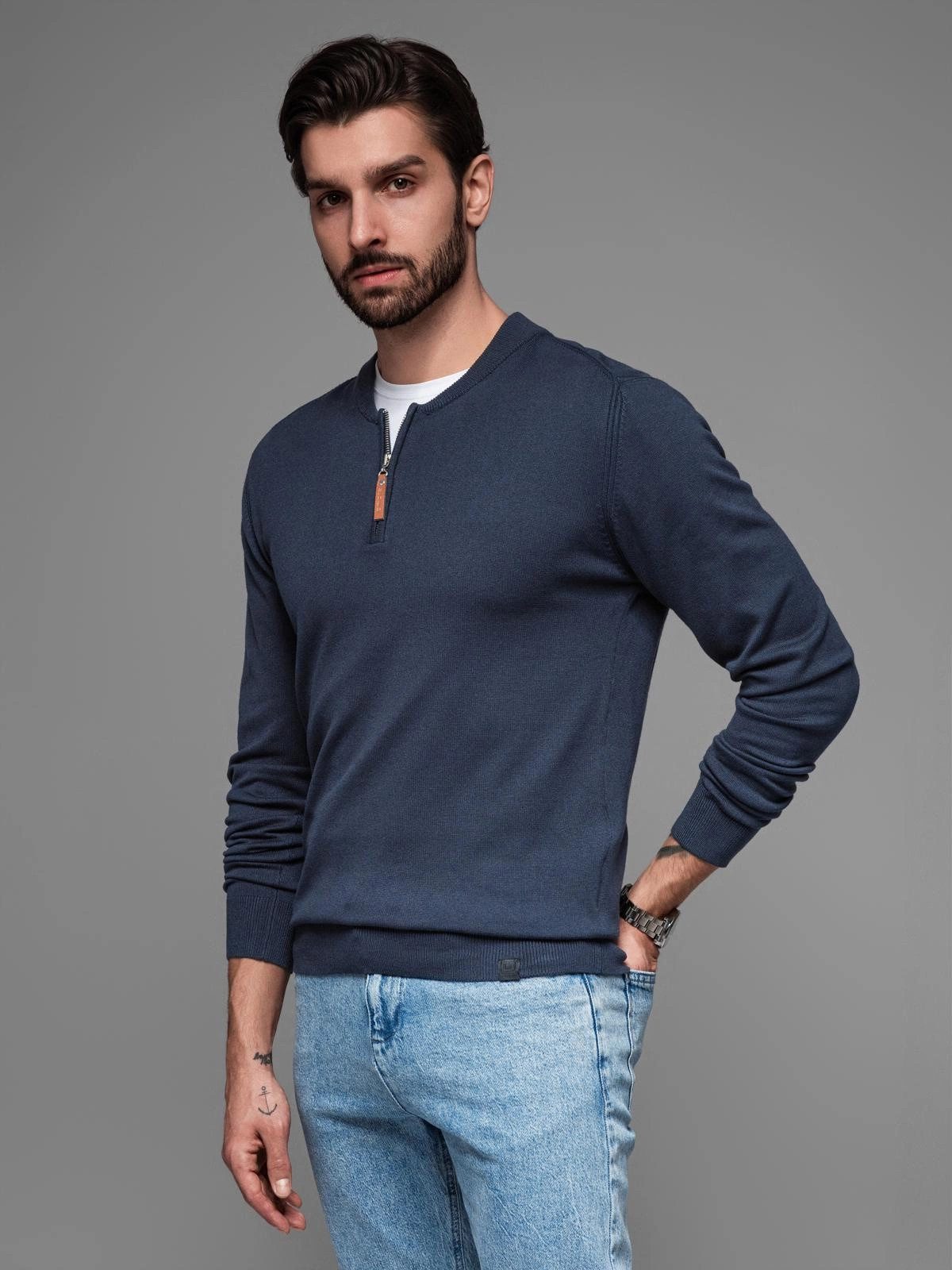 OMBRE Rundhalspullover Herrenpullover aus Viskose mit Halsausschnitt