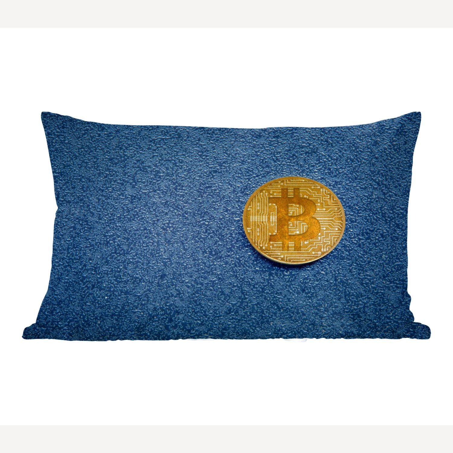 Dekoration, Zierkissen, Bitcoin Füllung, MuchoWow auf Wohzimmer Schlafzimmer Dekokissen Dekokissen mit dunklem Gold Hintergrund,