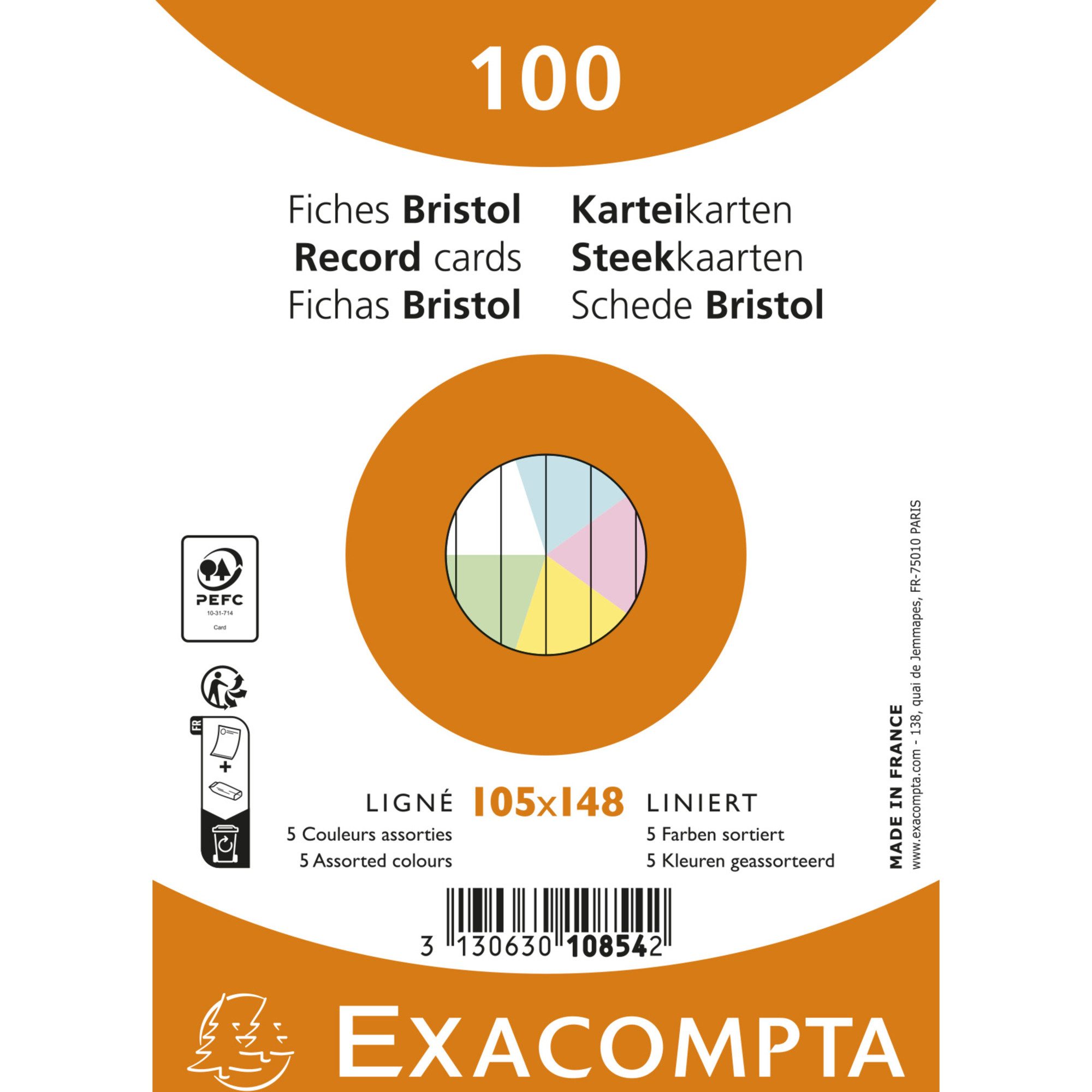 EXACOMPTA Karteikarten Karteikarte 10854E A6 liniert sortiert 100 Stück (20 Stück)