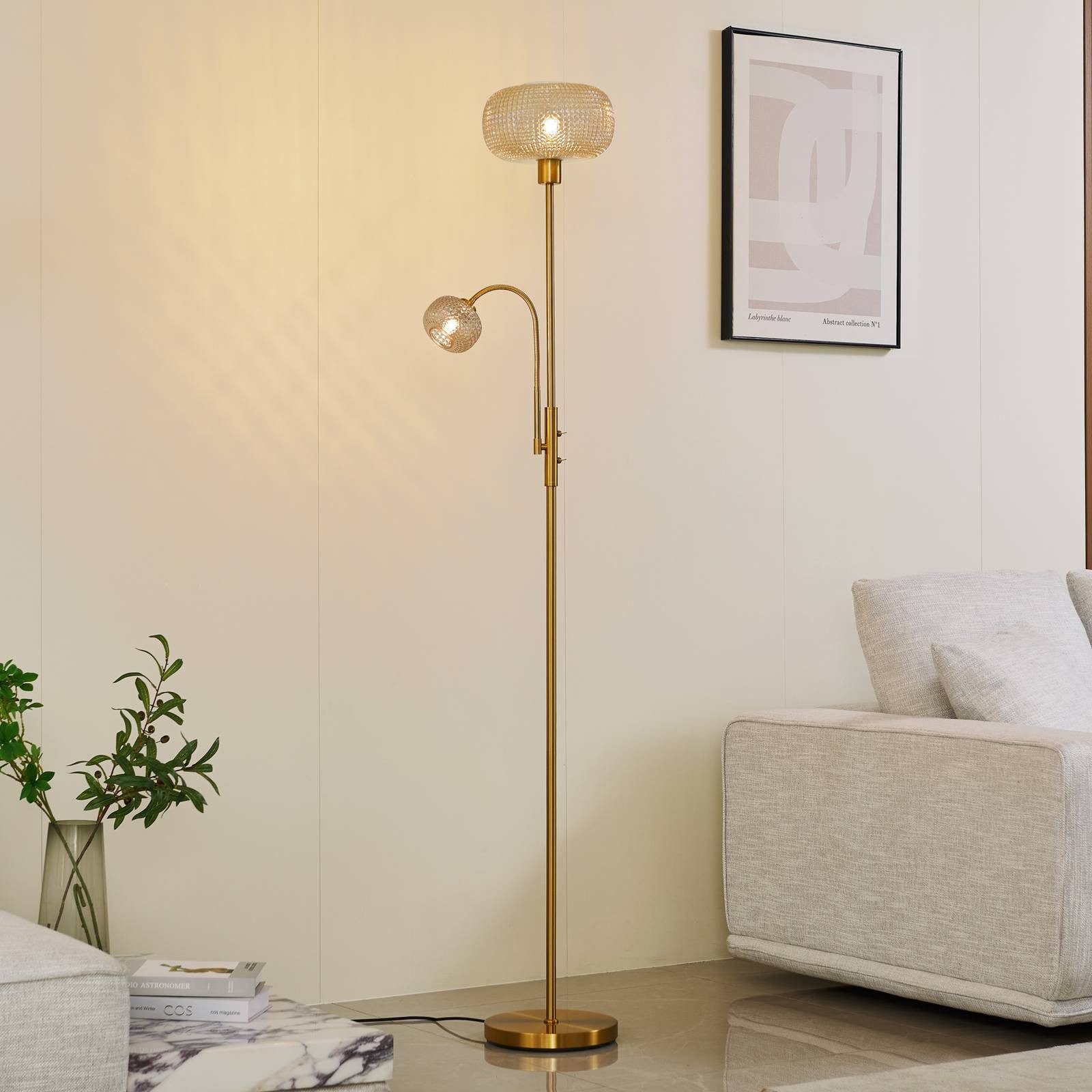 Lindby LED Leselampe Aliette, Metall, Gold / Messing IP20, 1 x 15 W E27 + 1 x 8 W G9