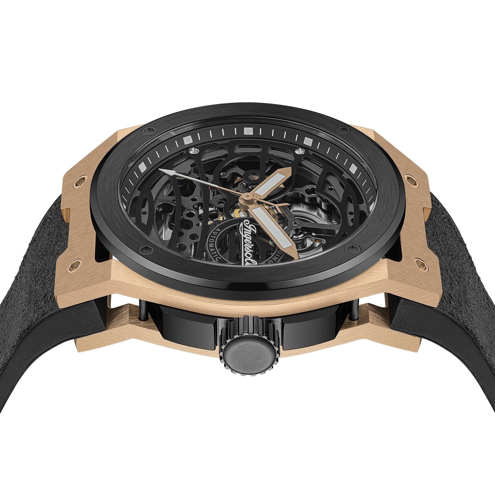 Ingersoll Quarzuhr Ingersoll Herrenuhr Alcantara schwarz, (Analoguhr), Herren Armbanduhr rund, PUR/Alcantaraarmband schwarz, Outdoor