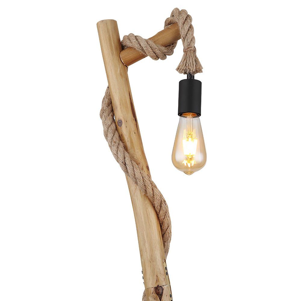 etc-shop Stehlampe, Leuchtmittel nicht Stehlampe Holzleuchte Wohnzimmer Holz Stehlampe inklusive, schwarz Hanfseil