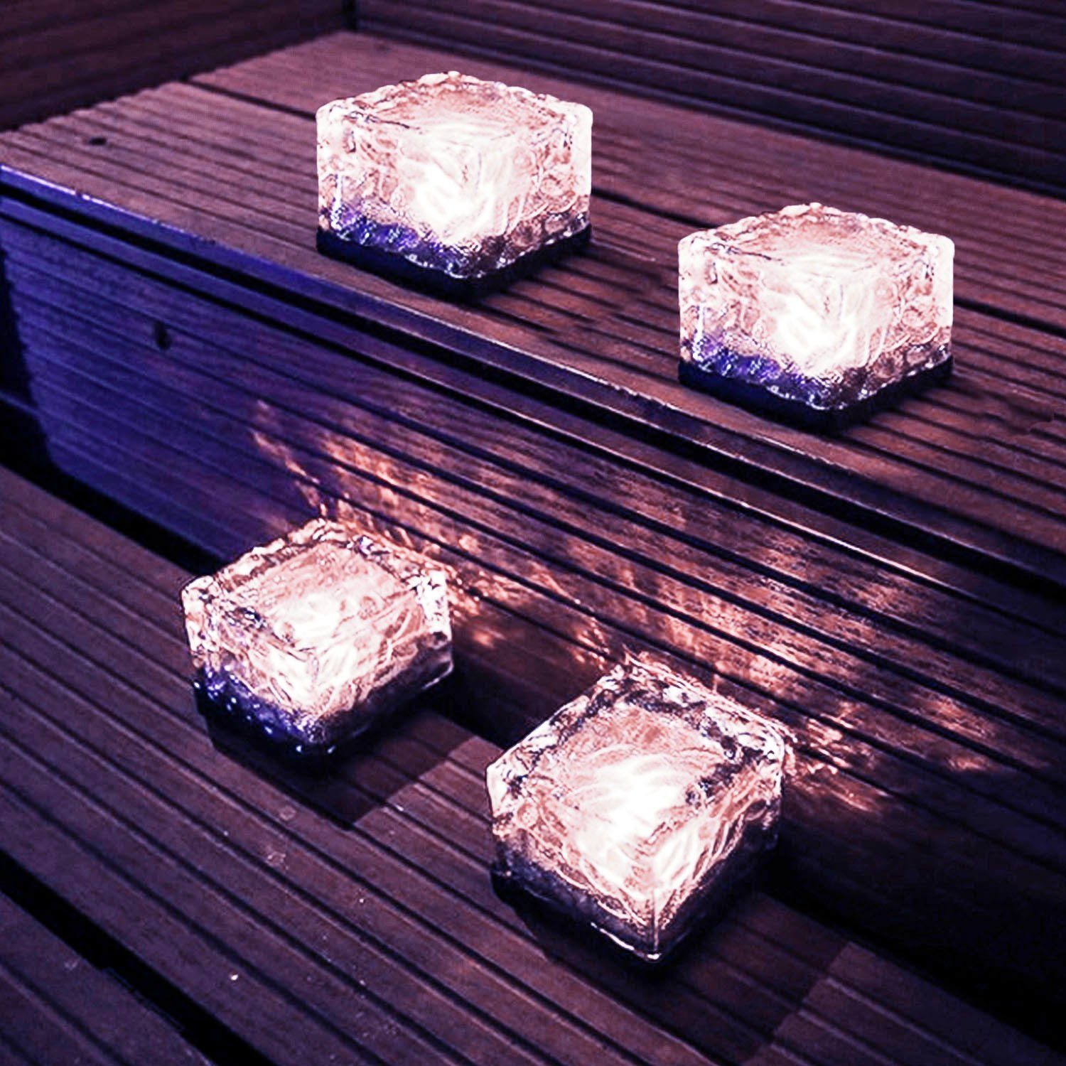 LETGOSPT LED Solarleuchte Solar Gartenleuchten Glaswürfel Wegbeleuchtung