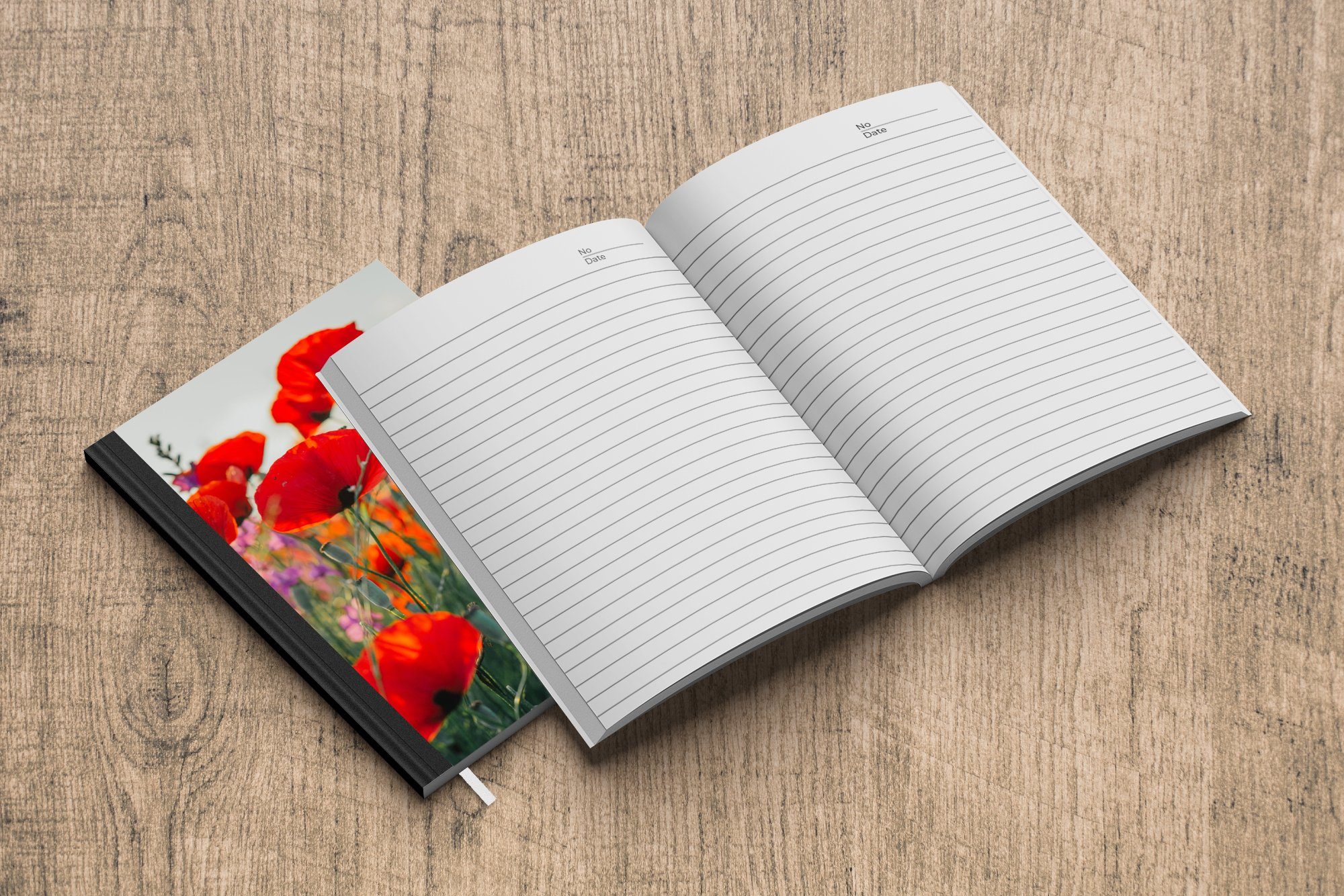 Journal, 98 Haushaltsbuch A5, Mohn - - - Notizheft, Rot MuchoWow Notizbuch Blumen Merkzettel, Tagebuch, - Lila Seiten, Wiese,