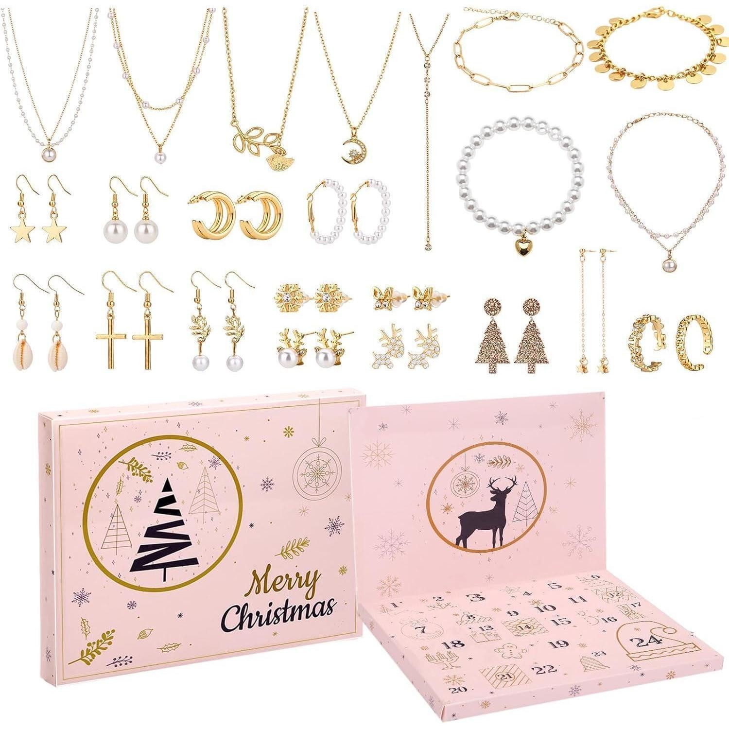 LuxusKollektion Schmuck-Adventskalender Adventskalender Schmuck 24 Überraschungen Gold für Frauen und Mädchen