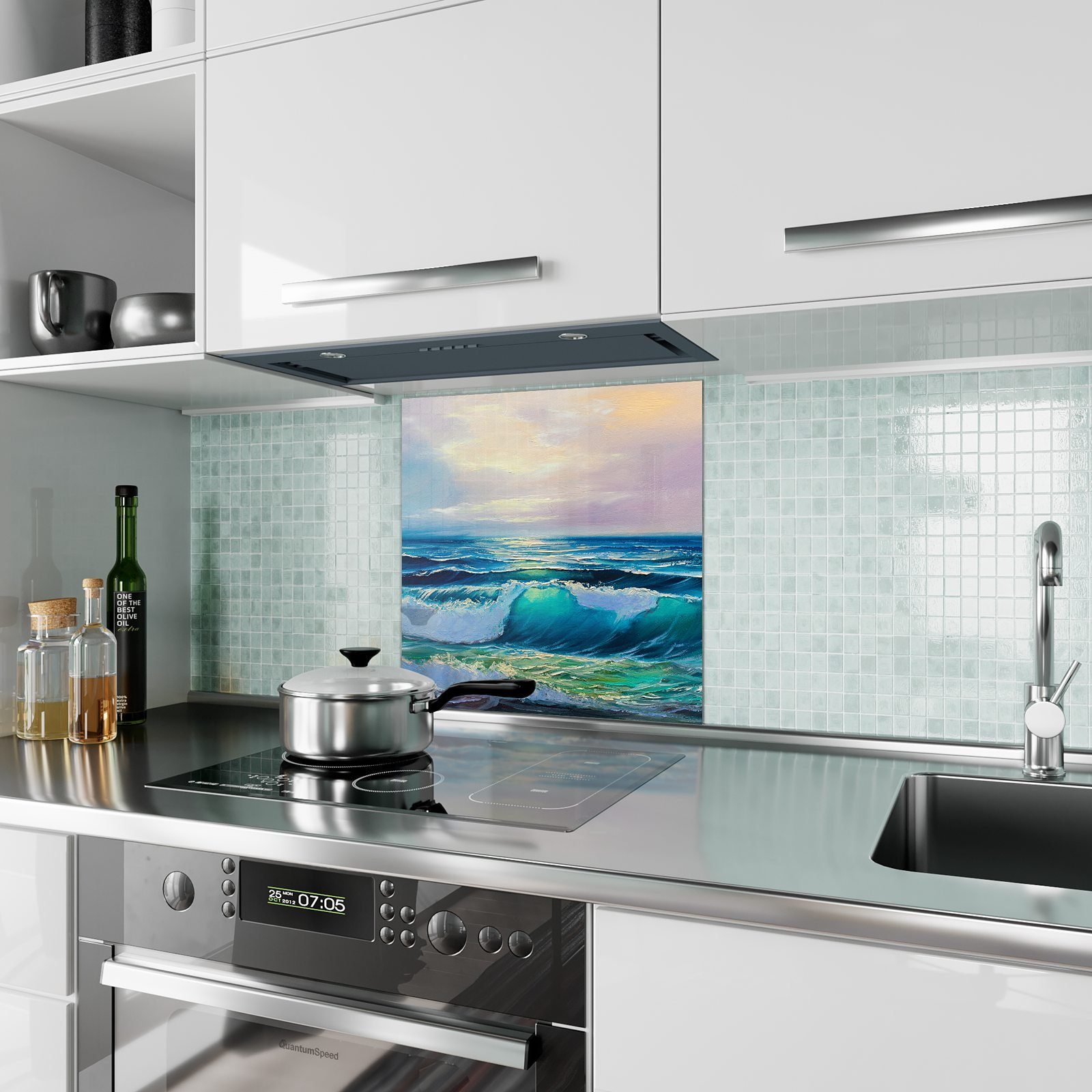 Meer Küchenrückwand Küchenrückwand Glas Primedeco mit Motiv Wildes Spritzschutz