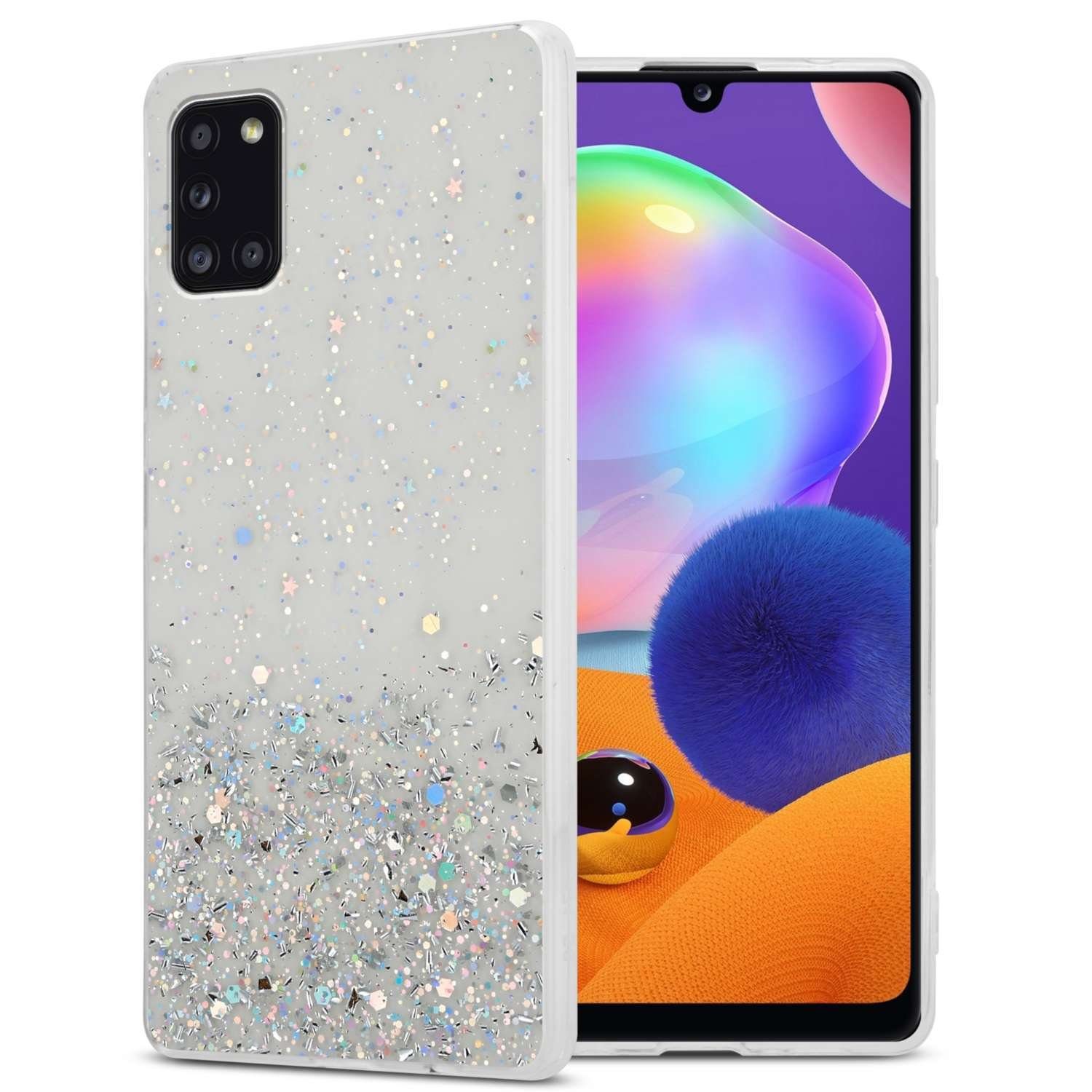 Cadorabo Handyhülle für Samsung Galaxy A31 Hülle Samsung Galaxy A31, Flexible TPU Silikon Handy Schutzhülle - Hülle - mit Glitzer