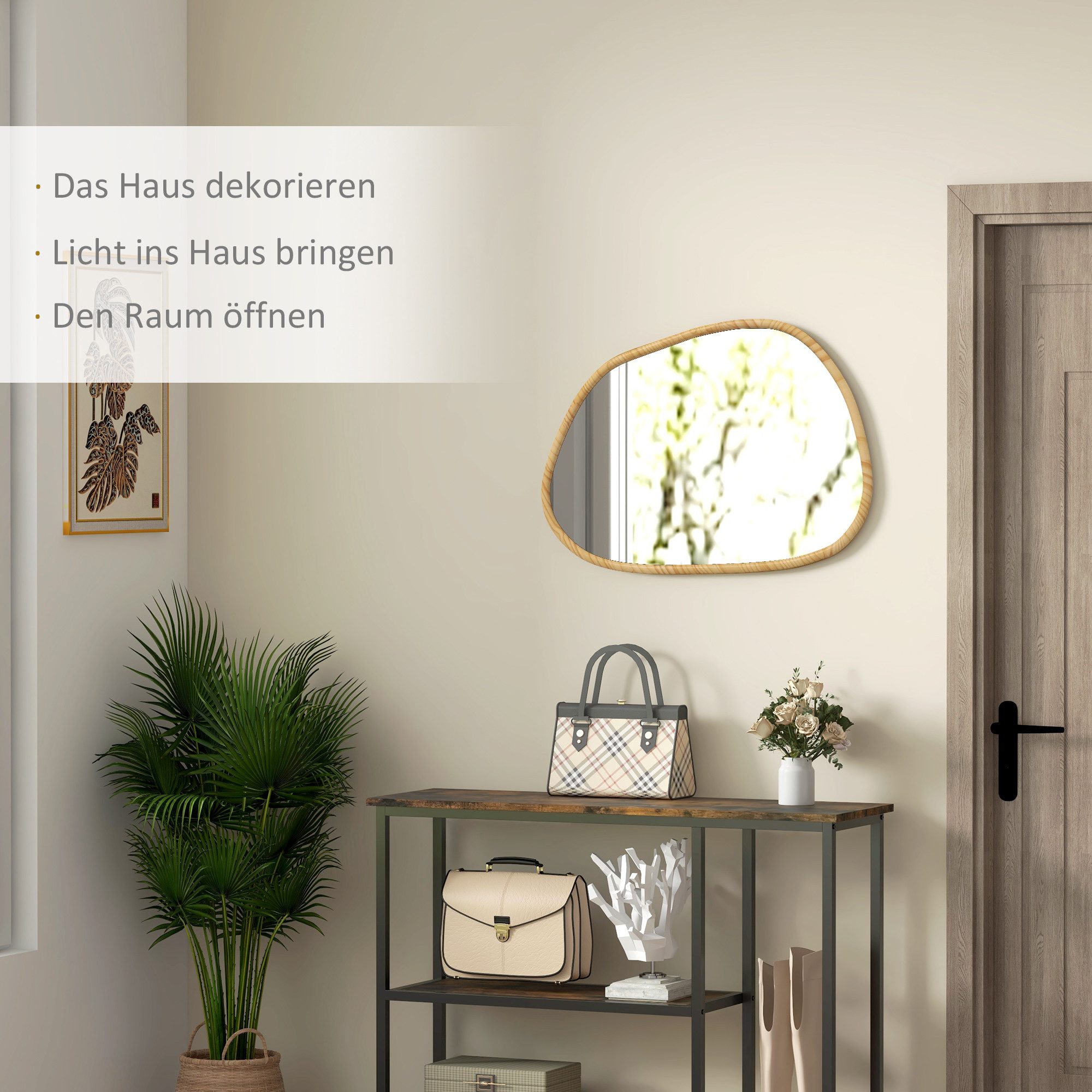 furnicato Spiegel Wandspiegel 70L x 2,1B x 50H cm Naturholz (1-St)