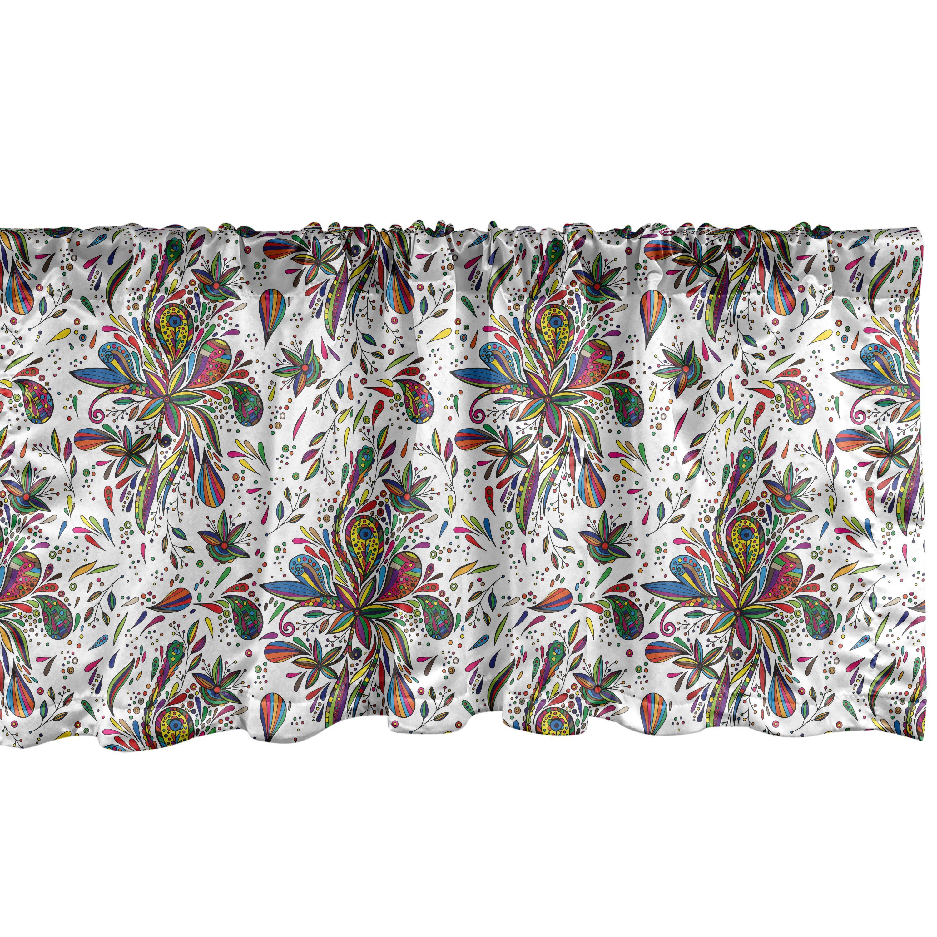 Scheibengardine Vorhang Volant Abakuhaus, Stangentasche, für Dekor Küche Flora-Muster Schlafzimmer Microfaser, Mehrfarbig mit