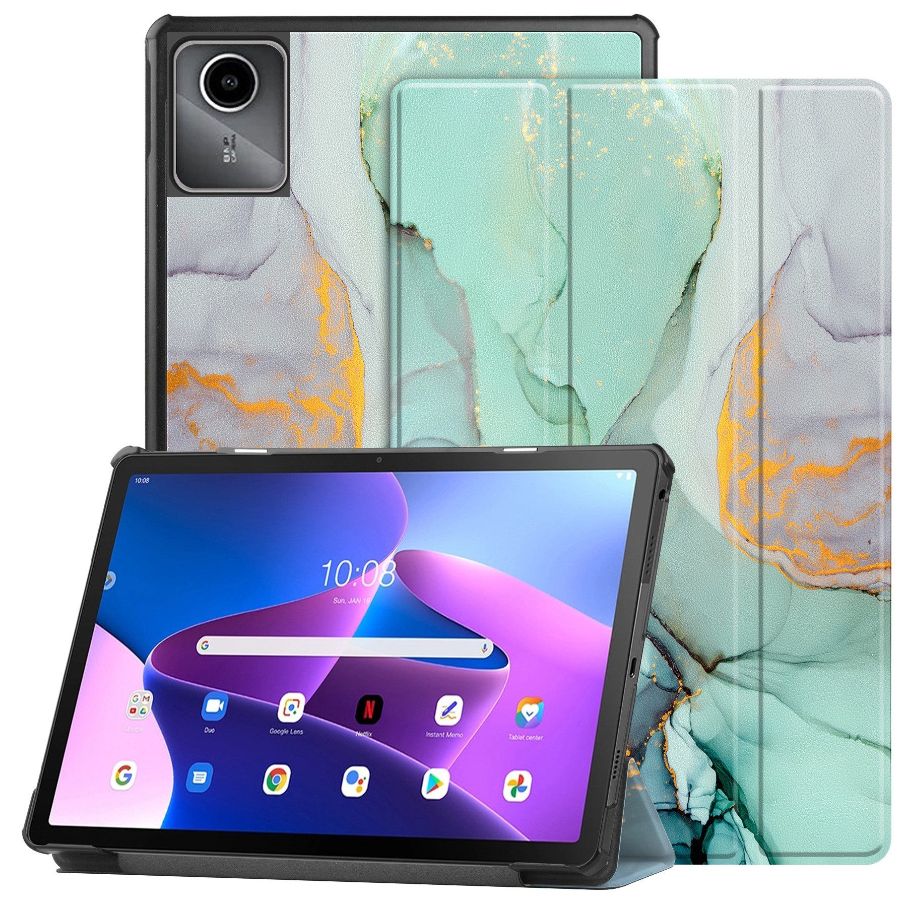 FroShop Tablet-Hülle Schutzhülle für Lenovo Tab M11 11" 2024 TB-330FU, TB-330XU Wake Up, Sleep Hülle Etui Smart Cover Tasche - Farbe GRÜN MARMOR