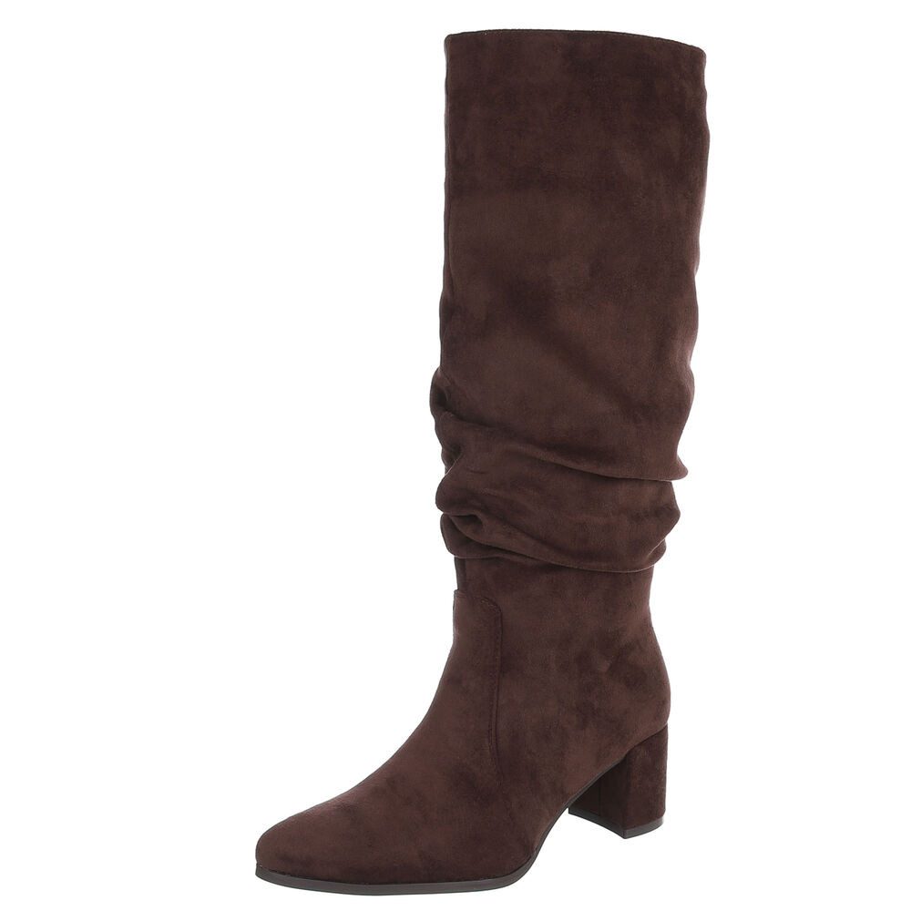 Ital-Design Damenstiefel kniehoch mit Blockabsatz und Raffungen Stiefel (92002420) Blockabsatz Stiefel in Braun