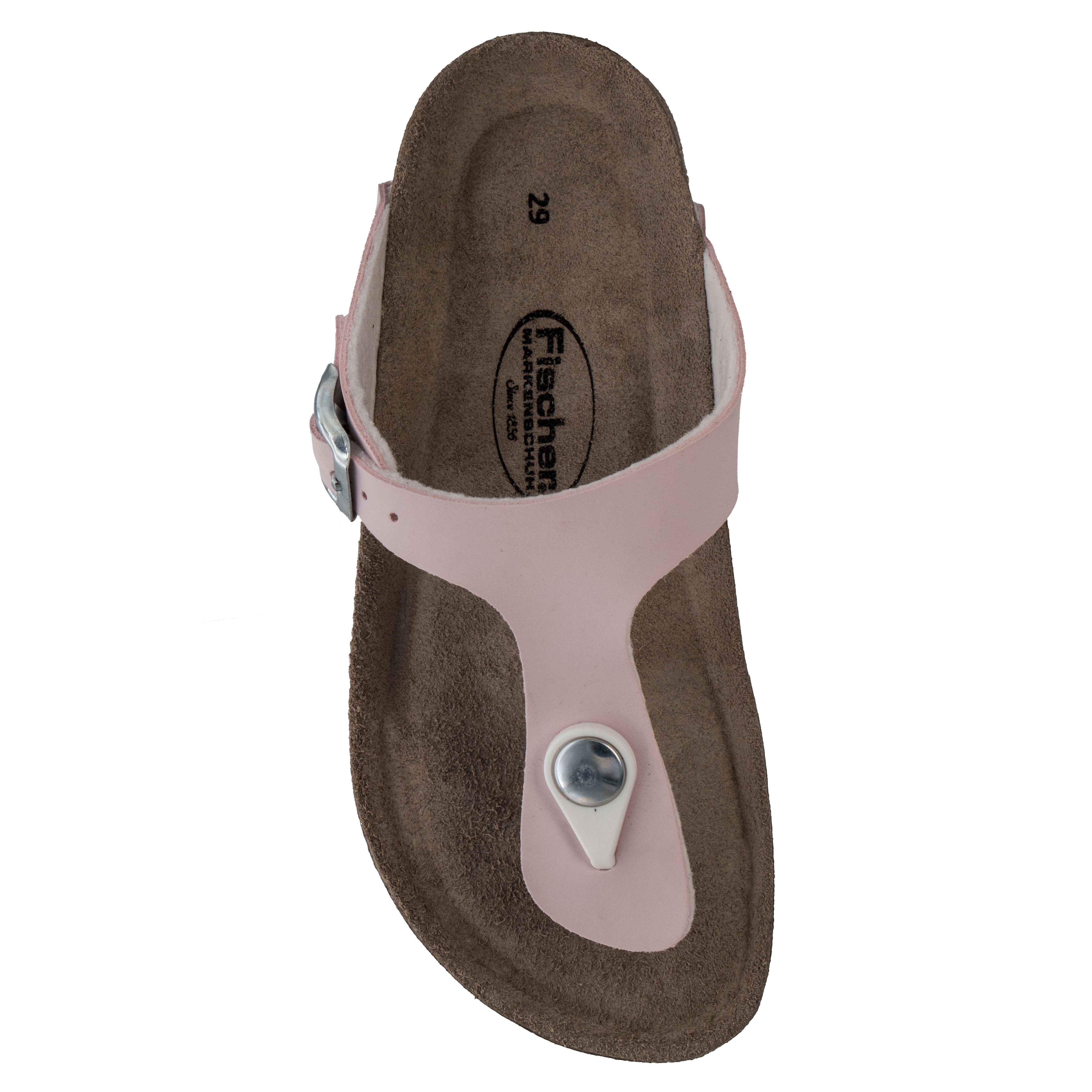 Fischer-Markenschuh Hawaii Zehentrenner aus Vegano (Lederimintat), Fleecefutter, gepolstertes Lederfußbett