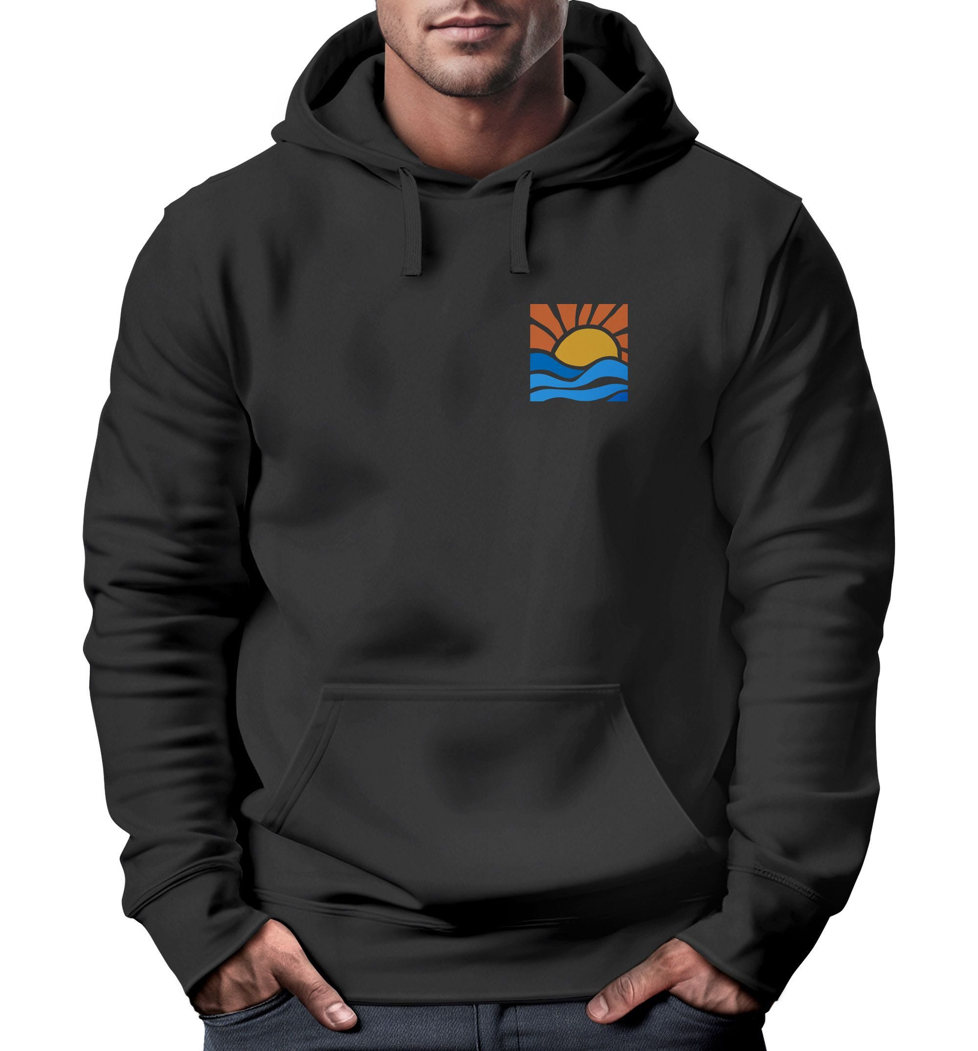 Neverless Hoodie Hoodie Herren Logo Print Sommer Sonne Welle Strand Meer Be günstig online kaufen