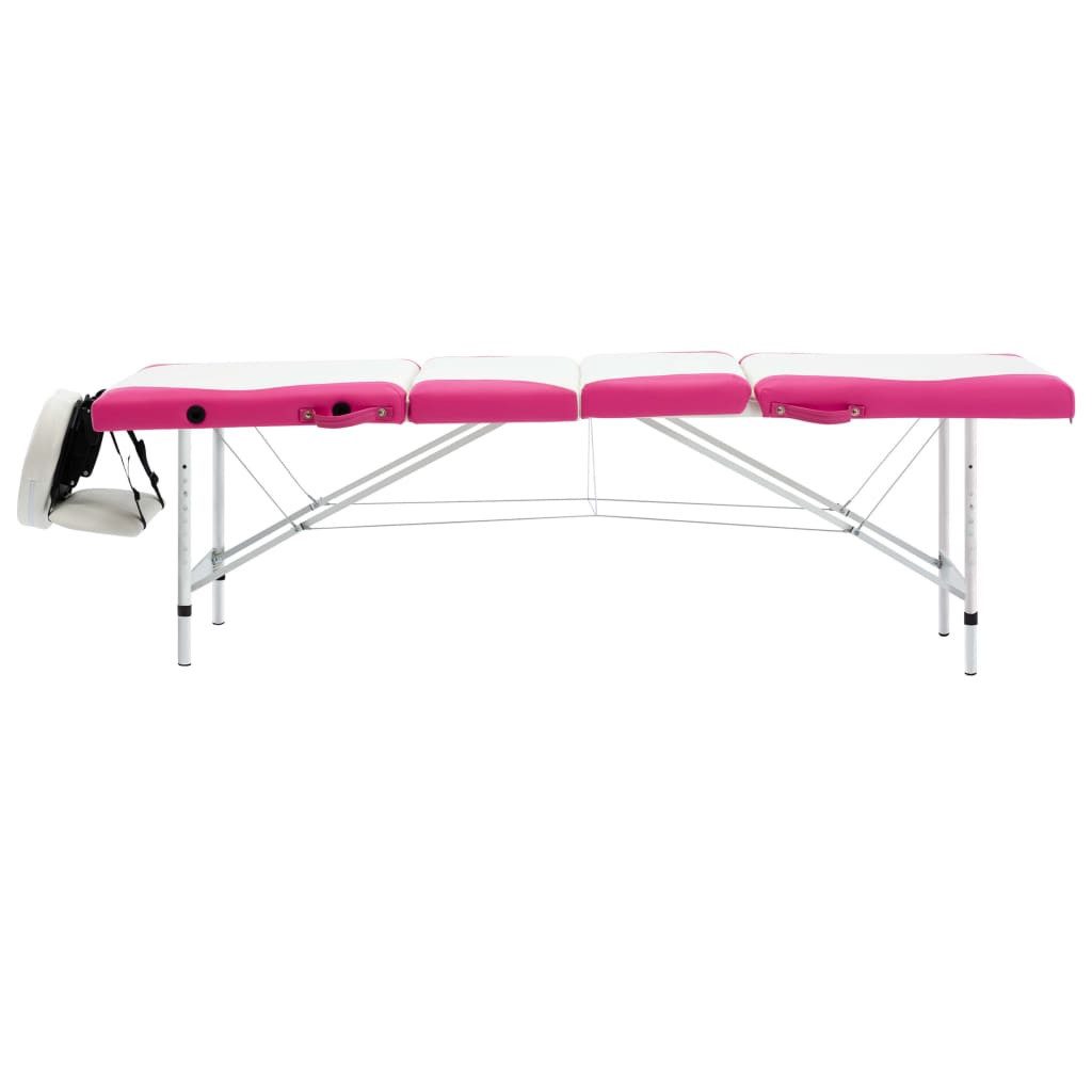 vidaXL Massageliege, Massageliege Klappbar 4-Zonen Aluminiumgestell Weiß und Rosa