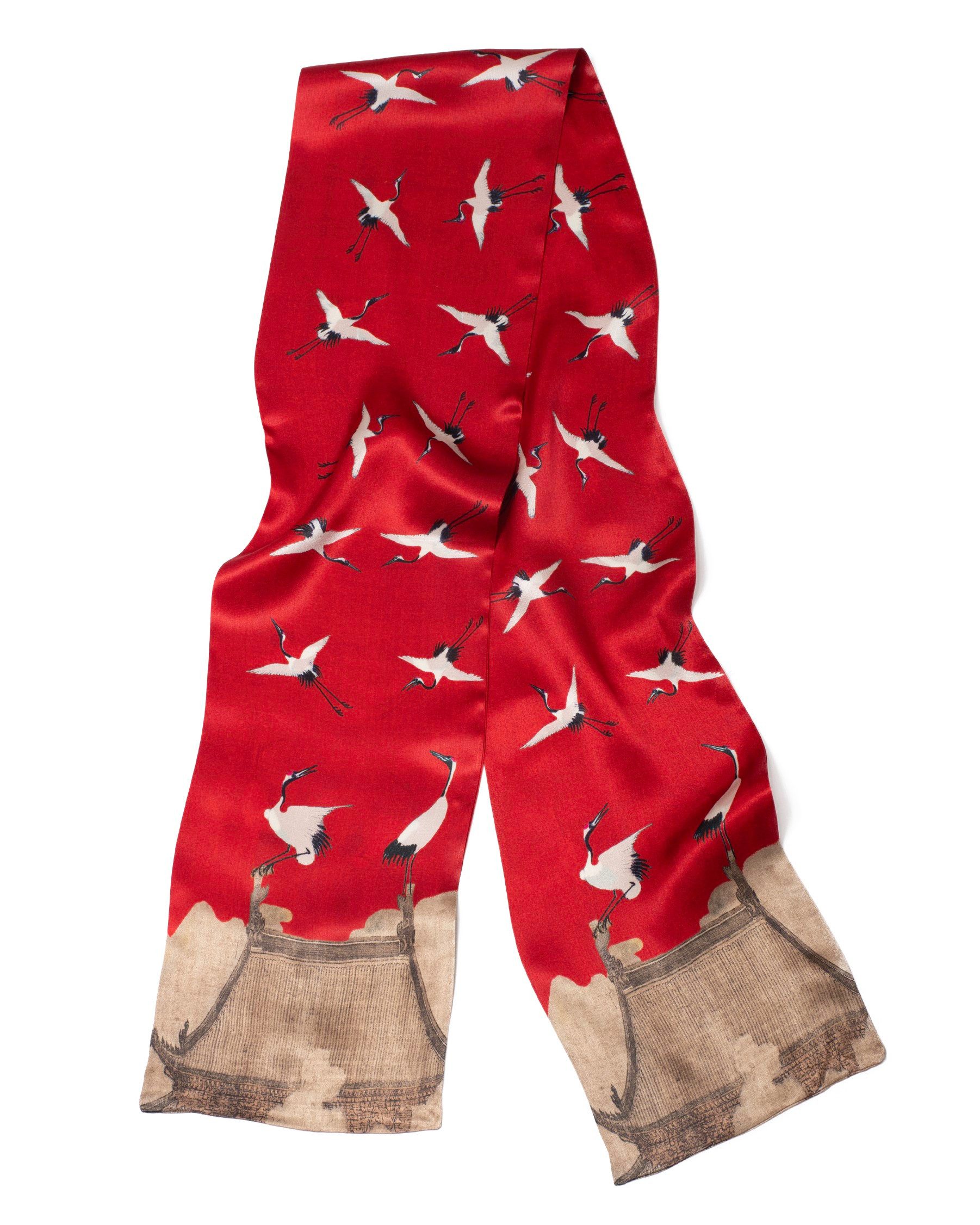 MayTree Seidentuch schmal beidseitig, Kranich rot 16 x 145, Sommerschal, al günstig online kaufen