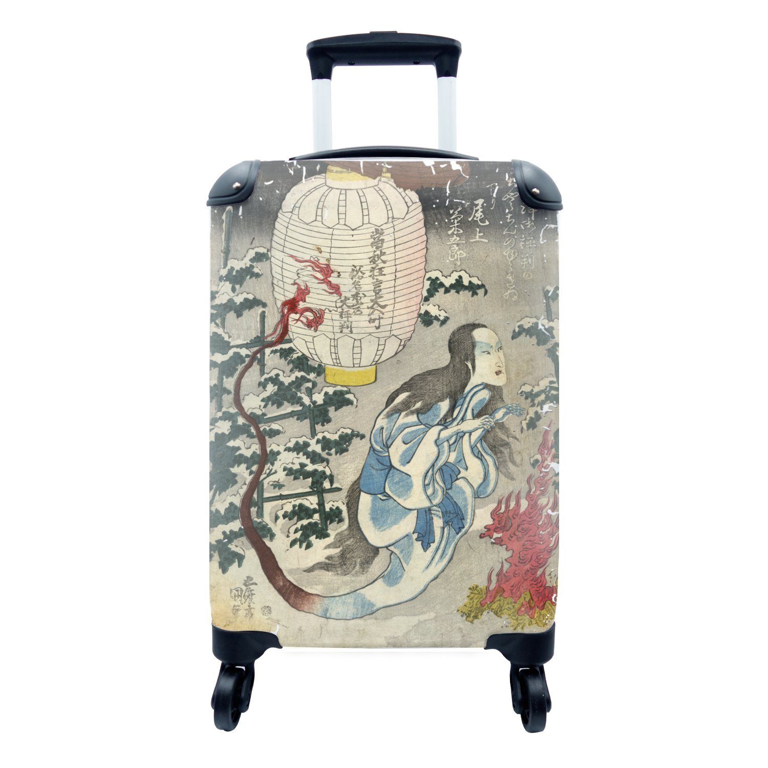 MuchoWow Handgepäckkoffer Japanische Kunst - Frau - Laterne, 4 Rollen, Reisetasche mit rollen, Handgepäck für Ferien, Trolley, Reisekoffer