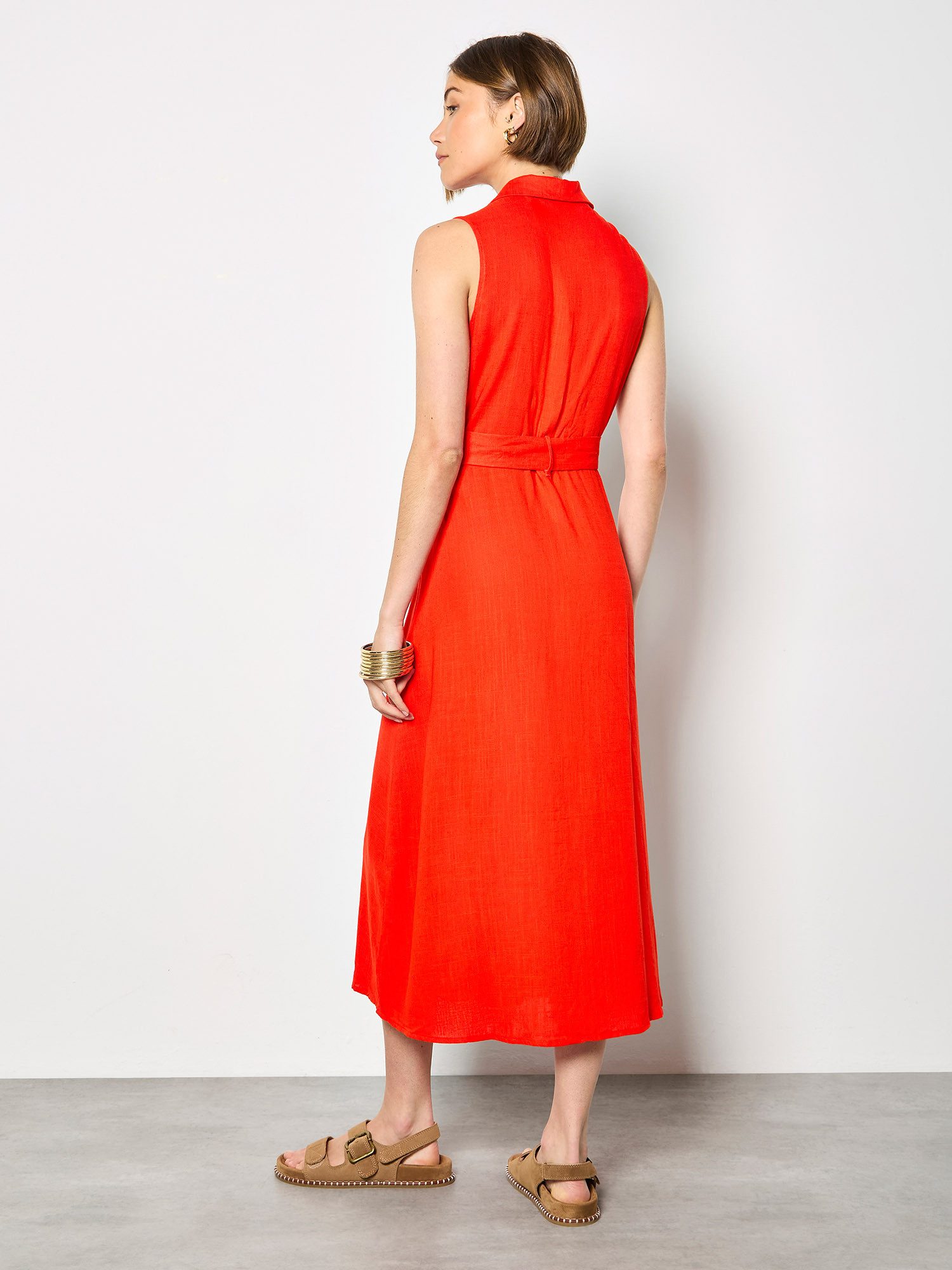 Apricot Midikleid Midikleid aus Leinenmischung (mit Stoffgürtel) mit Gürtel