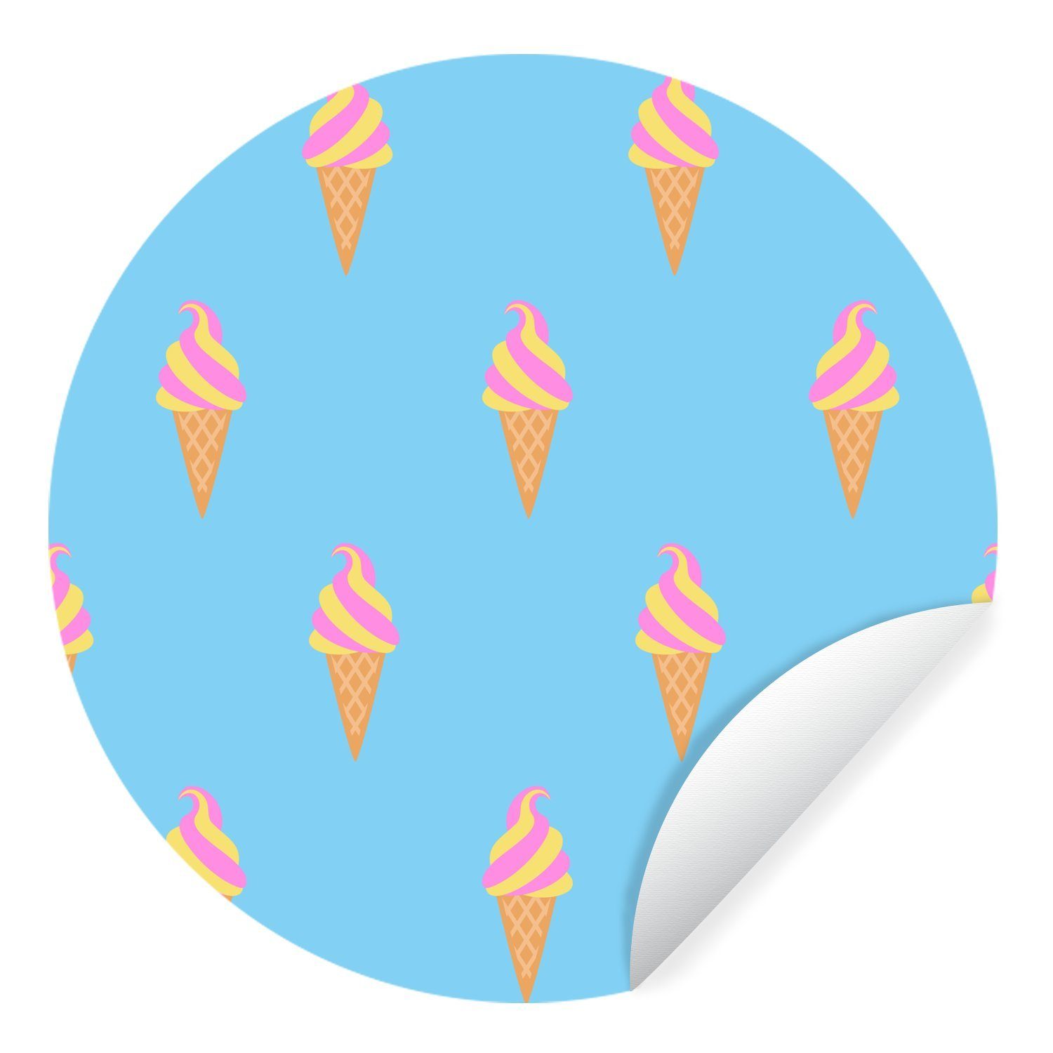 MuchoWow Wandsticker Eis - Muster - Rosa - Blau (1 St), Tapetenkreis für Kinderzimmer, Tapetenaufkleber, Rund, Wohnzimmer