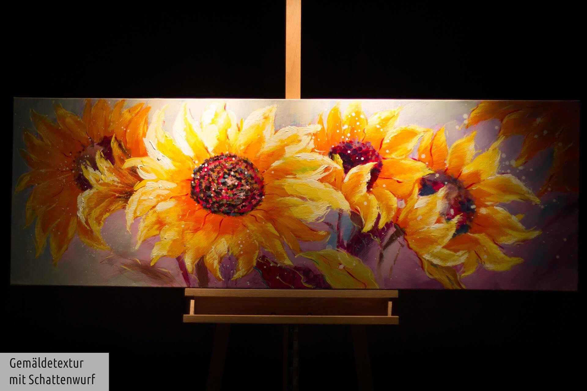 KUNSTLOFT Gemälde 100% HANDGEMALT Wohnzimmer Symphony Sunflowers Wandbild of 150x50 cm, Leinwandbild
