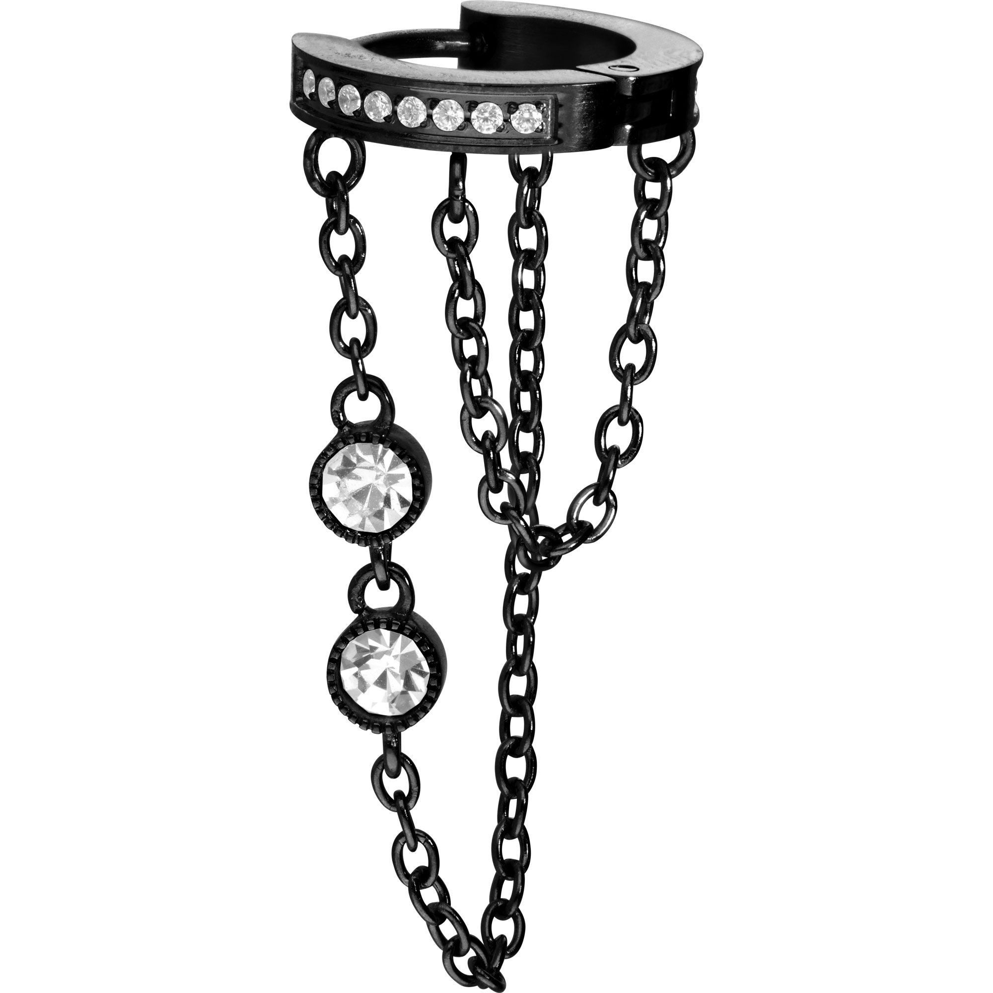 PIERCINGLINE Single-Ohrstecker Chirurgenstahl Ohrclicker KETTEN + KRISTALLE (Clicker, 1-tlg), Ohrpiercing für Conch, Helix, Tragus, Daith, Lobe