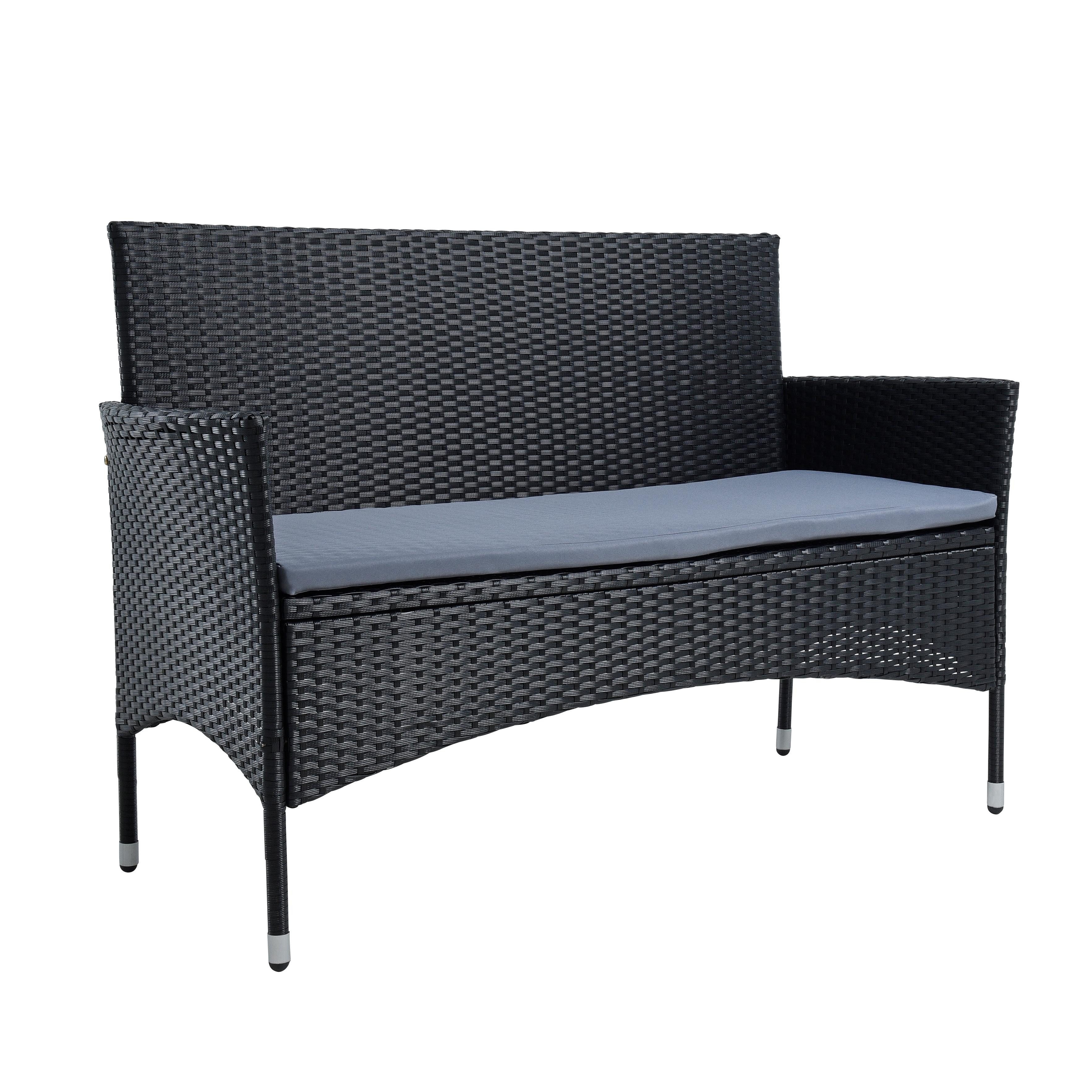 ESTEXO Gartenbank Rattan Gartenmöbel 2-Sitzer Rattanmöbel Sitzbank Sitzkissen Schwarz – Bild 5 von 5