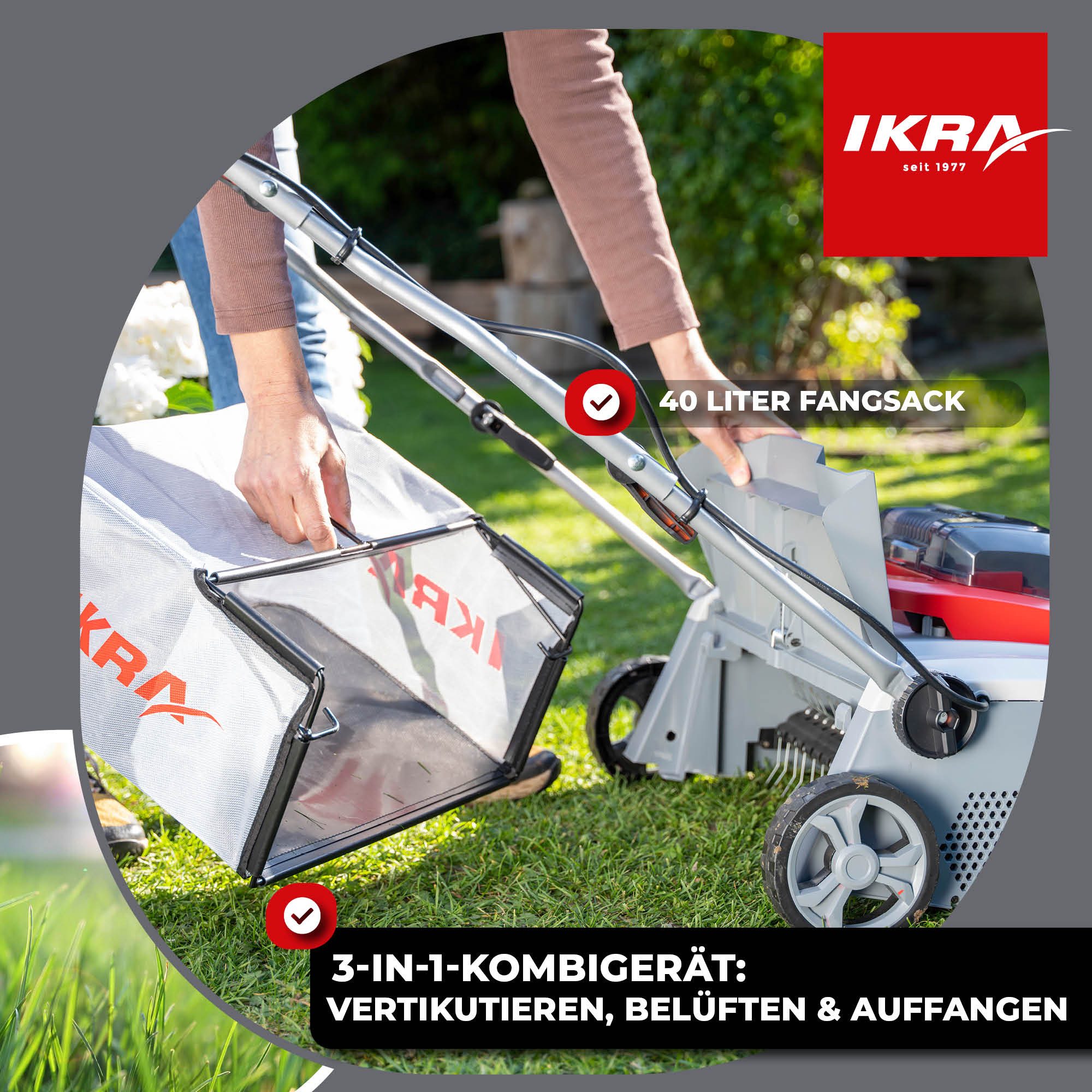ikra GmbH Akku-Vertikutierer / Lüfter IAVL 2-2040, 40 cm Arbeitsbreite, 3-in-1-System / 40 Volt