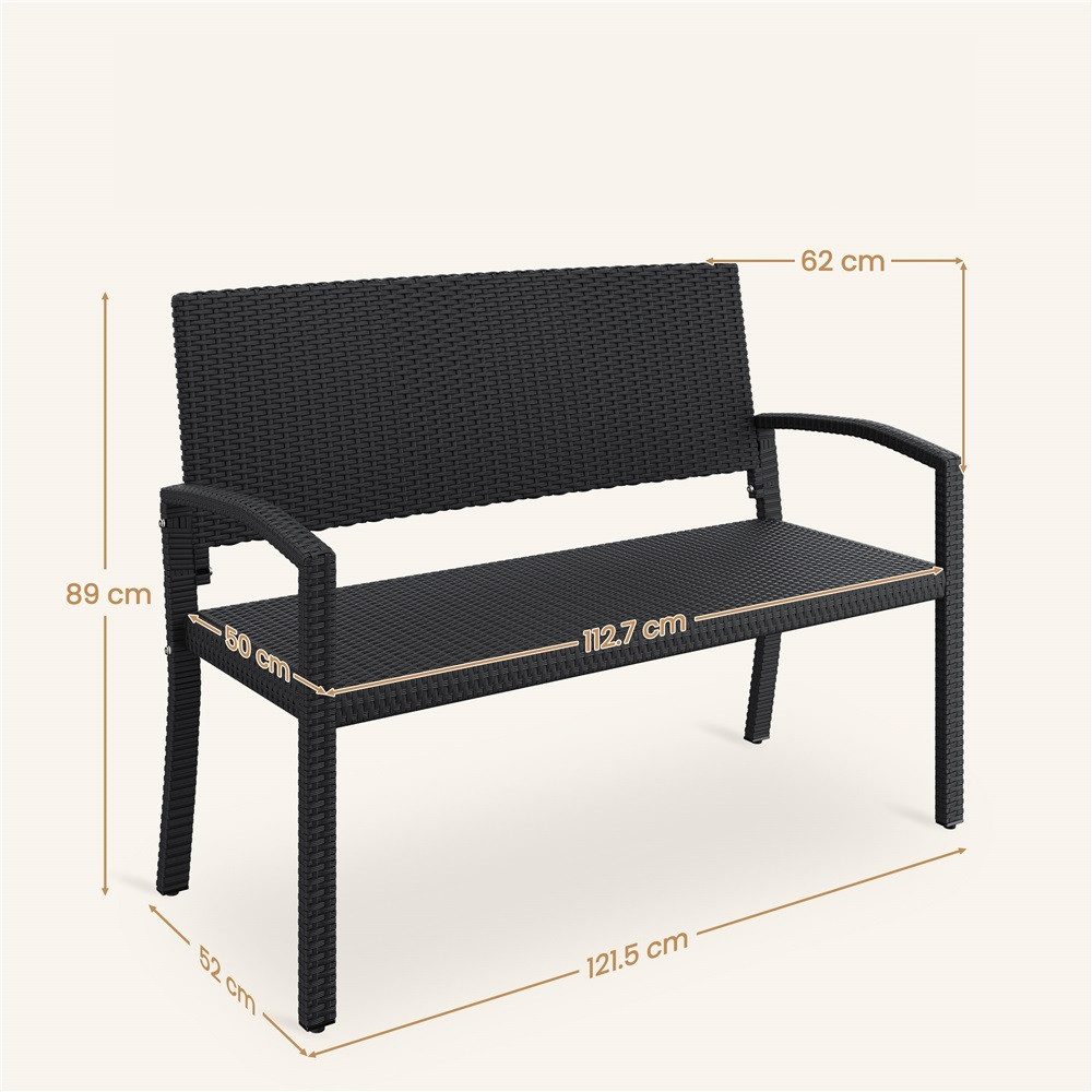 Yaheetech Gartenbank aus Hochdichtem PE-Rattan Outdoor-Sitzbank, mit Armlehnen und Rückenlehne