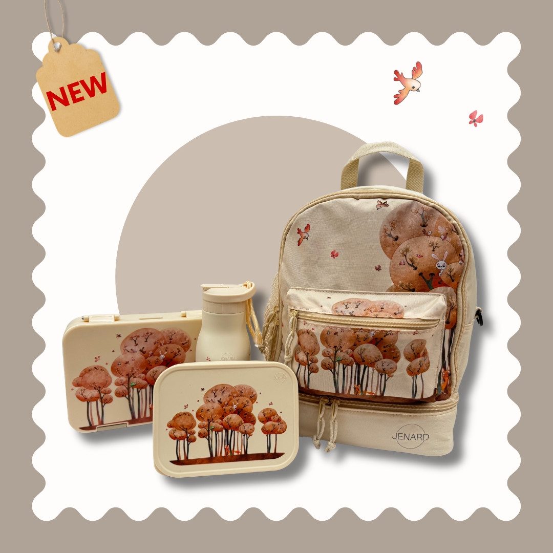 JENARD Kinderrucksack JENARD® Kinder 4er-Set Creme – Rucksack, Trinkflasche, 2 Brotdosen
