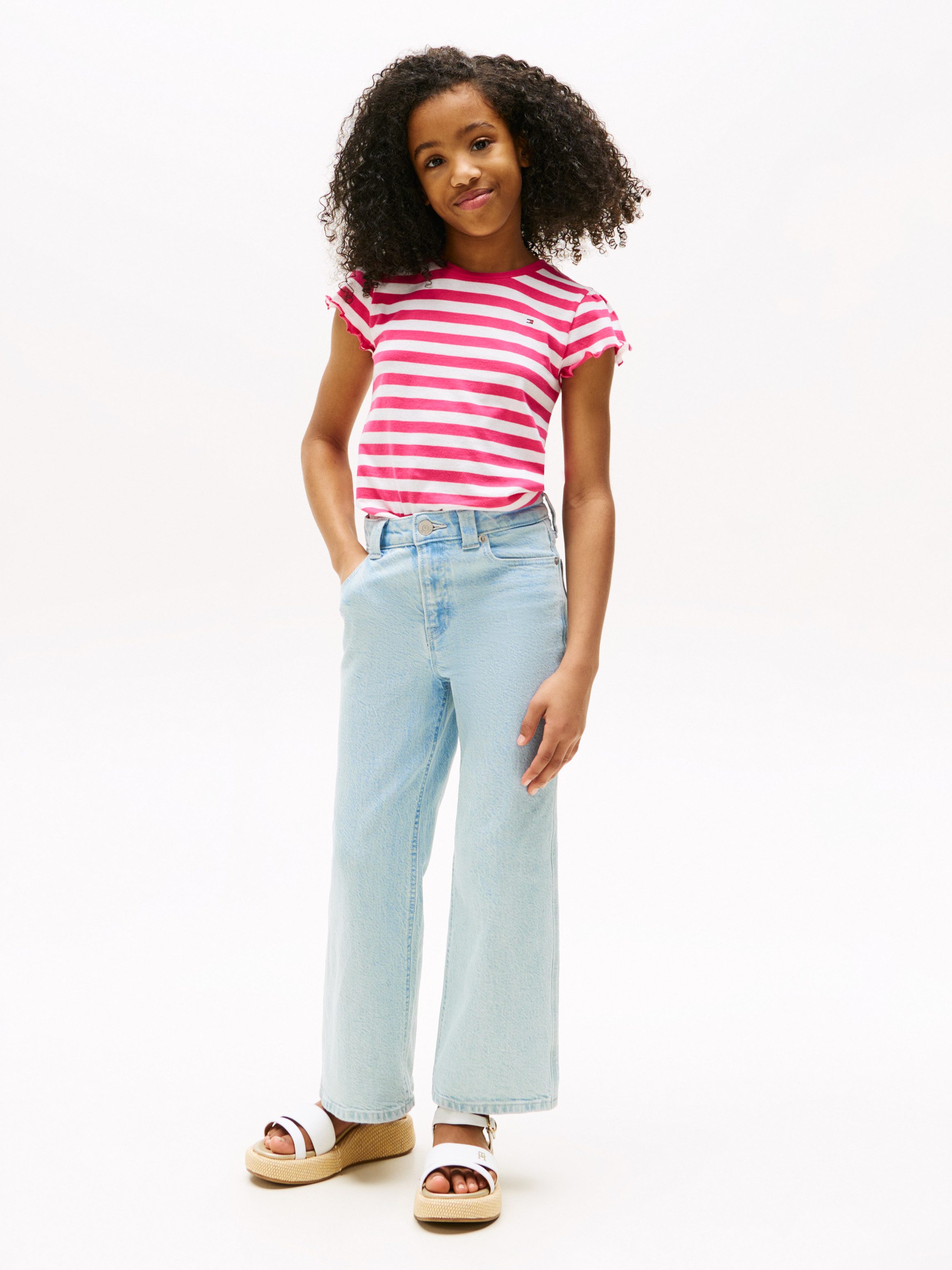 Tommy Hilfiger T-Shirt ESSENTIAL STRIPE RUFFLE TOP SS für Kinder bis 16 Jahre, mit gewellter Kante