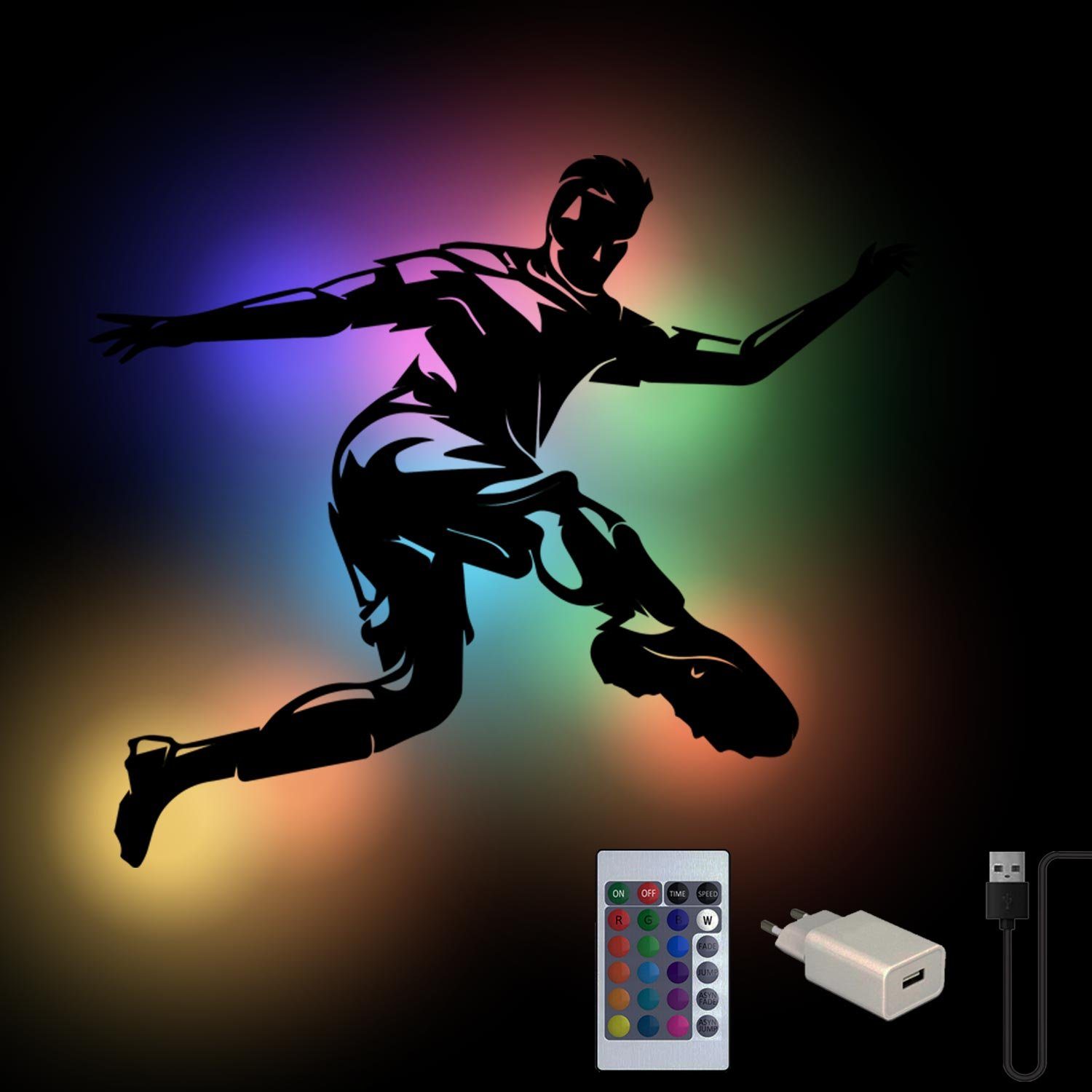 Kicker, Wand fest Fußball Schwarz Farbwechsel, Deko Dekolicht LED Namofactur RGB Farbwechsel integriert, LED