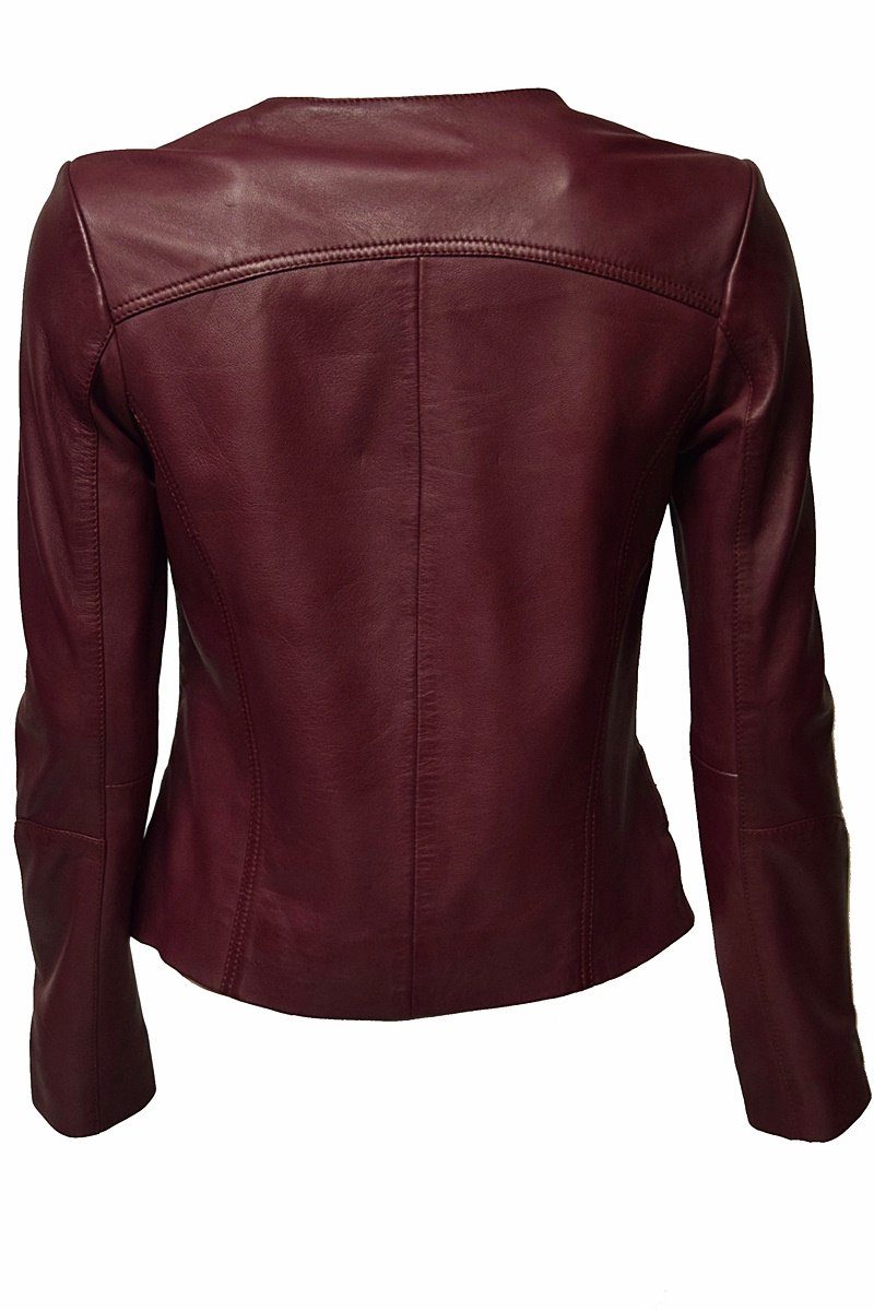 Zimmert Leather Lederjacke Bea (1-St) kragenlos, weiches Lammnappa, leichte Lederjacke, cognac, bordo, braun