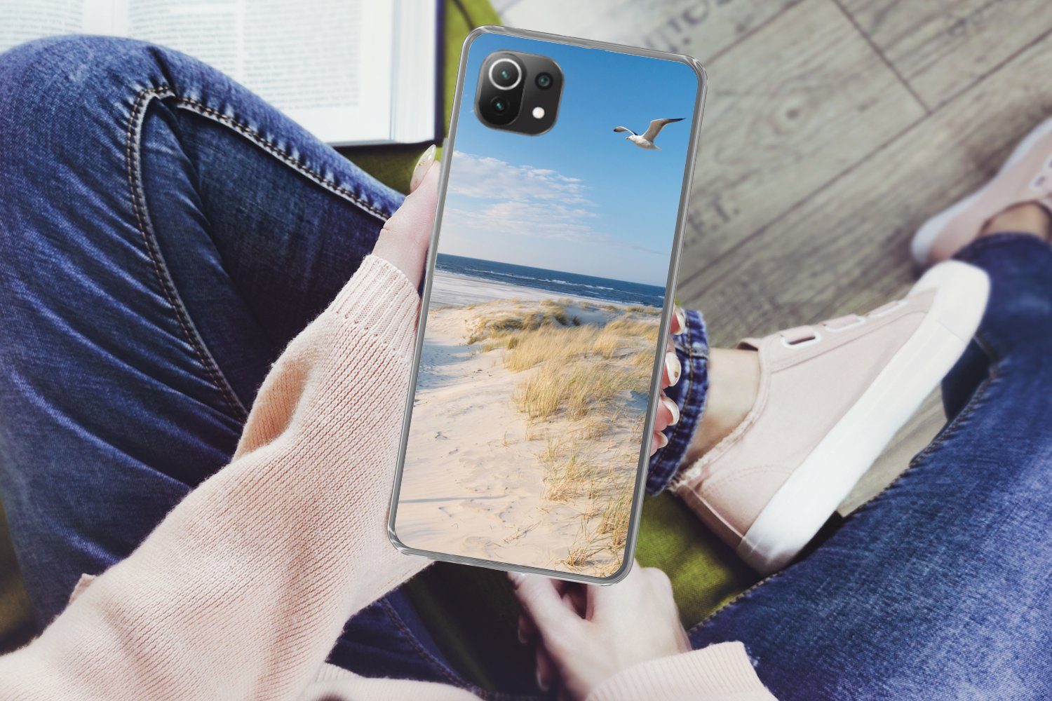 MuchoWow Handyhülle für Xiaomi Mi 11 Lite Düne - Möwe - Strand - Meer - Sonne, Phone Case, Silikon, Schutzhülle Dünn