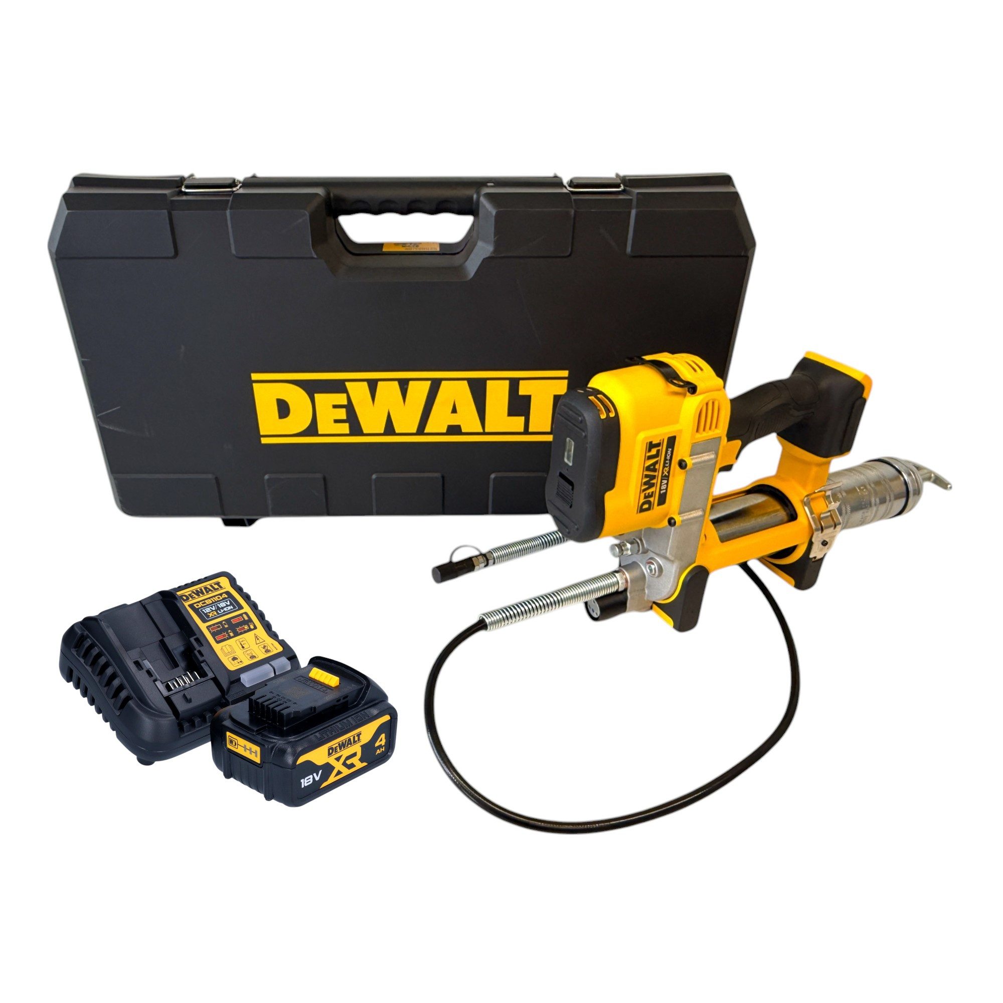 DeWalt Werkstattpresse DCGG 571 M1K Akku Fettpresse 18 V + 1x Akku 4,0 Ah + Ladegerät