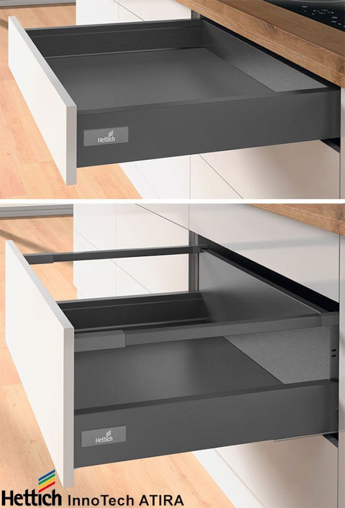 eiche Küchenschrank Unterschrank Vollauszug 80cm Bonn grey artisan / Farbe matt BO-D2A/80/1A Feldmann-Wohnen dust wählbar